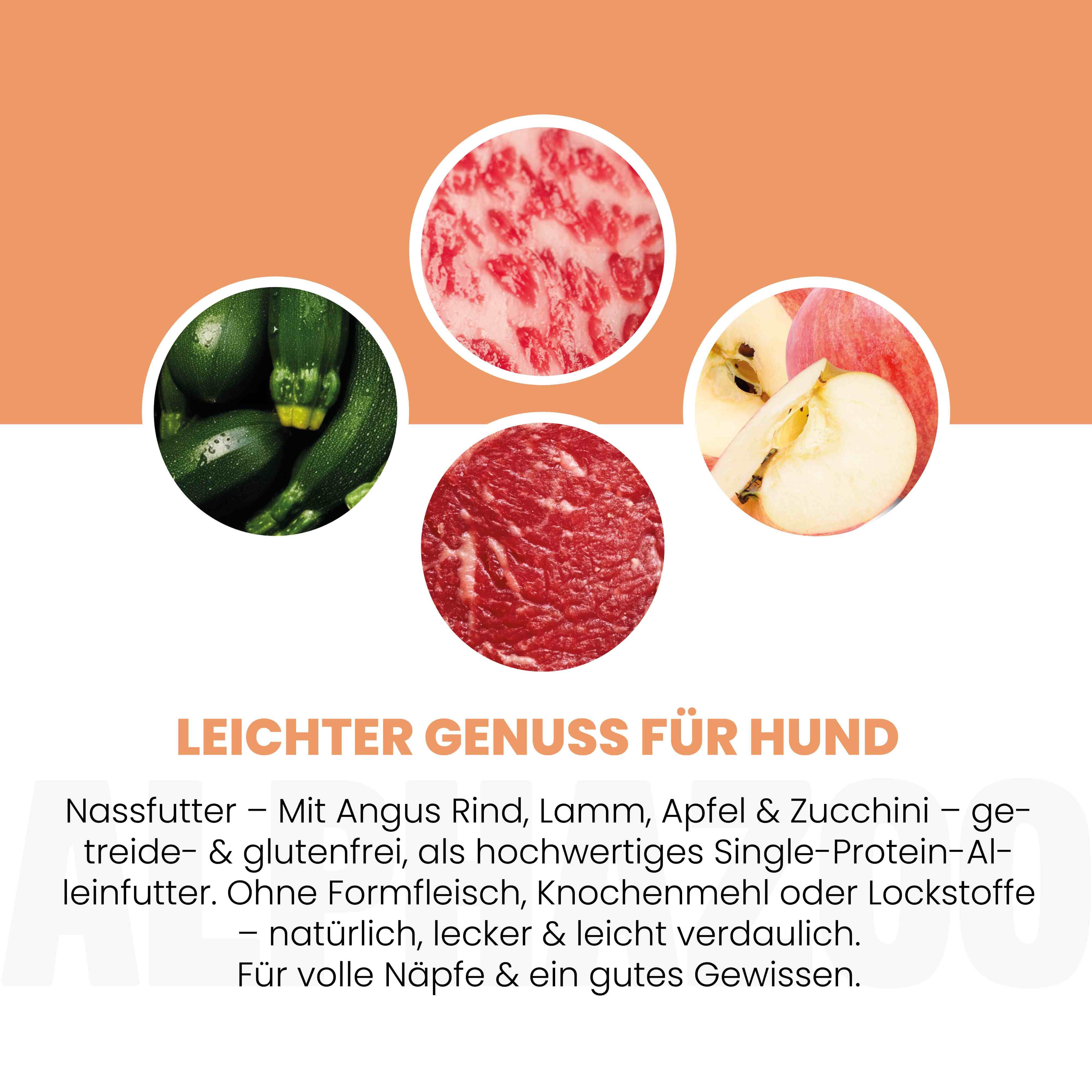 alphazoo Angus Rind + Lamm Nassfutter für Adult Hunde