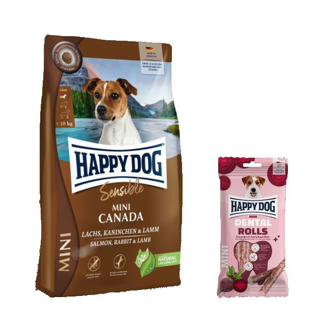 Happy Dog Supreme Mini Canada + Dental Rolls für Hunde 4,1 kg