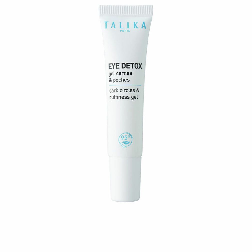 Weißes Tube mit blauer Schrift. Enthält Eye Detox Gel. Marke: Talika.