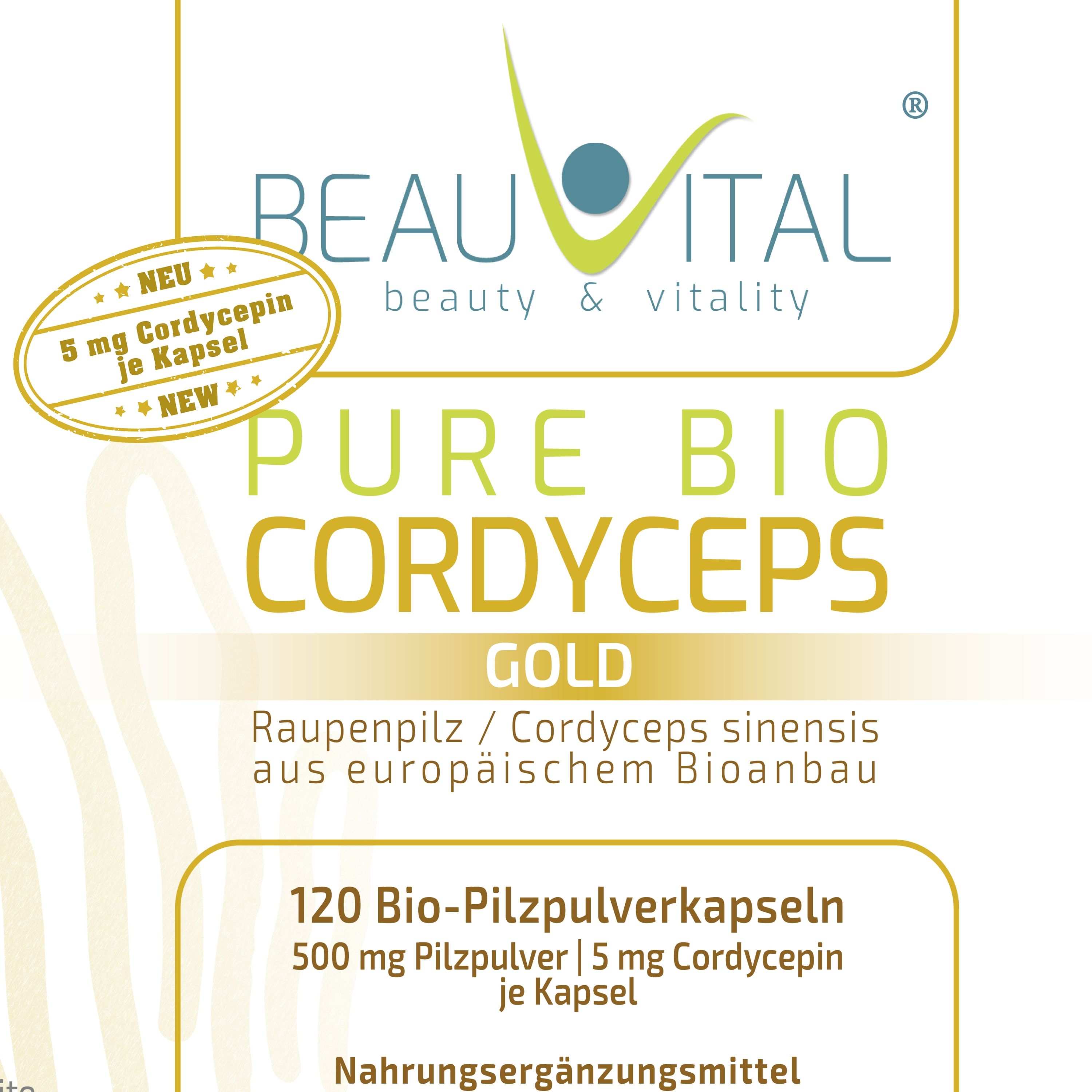 BEAUVITAL® Pure Bio Cordyceps Gold Kapseln mit 10mg Cordycepin/g