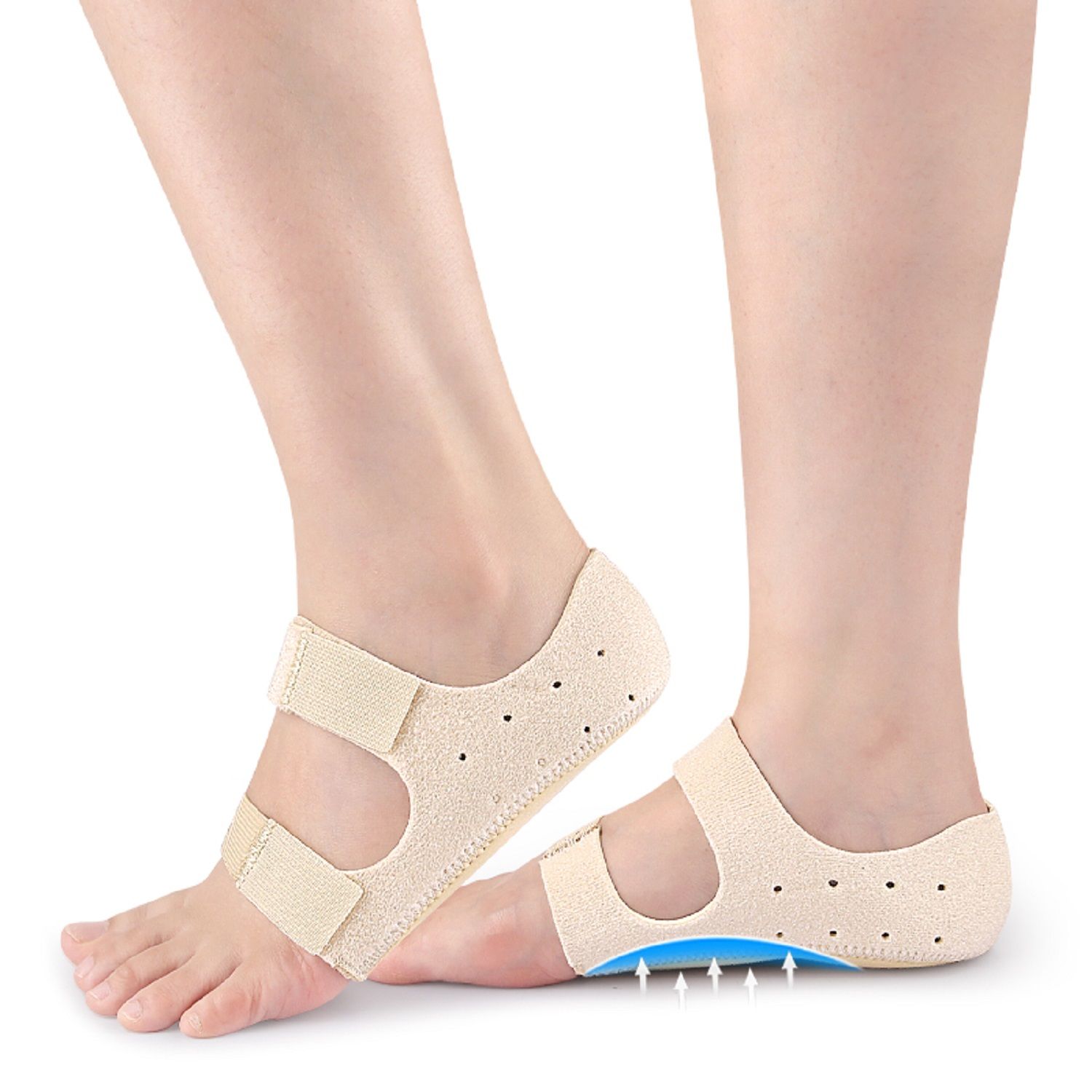 COOL-i Fersen & Fußgewölbe-Polster mit Klettverschluss,weiche SEBS-Dämpfung, verstellbar 1 Pc Einlegesohlen