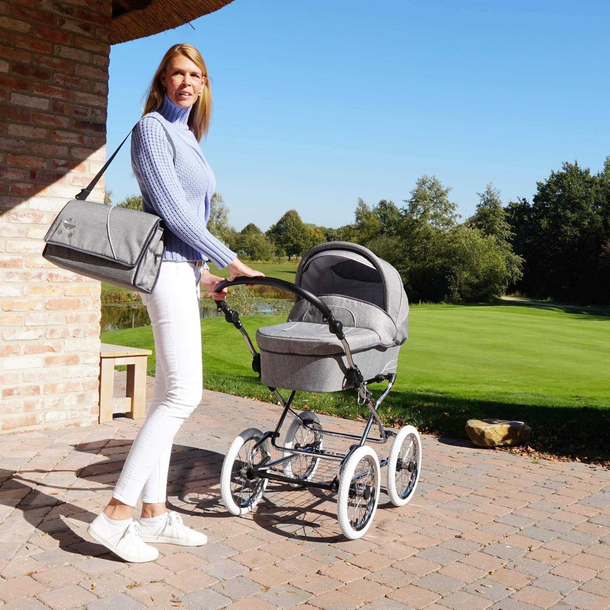 Friedrich Hugo München 3 in 1 Kinderwagen Set Nostalgie Kinderwagen, Anthrazit Chrom Weiß
