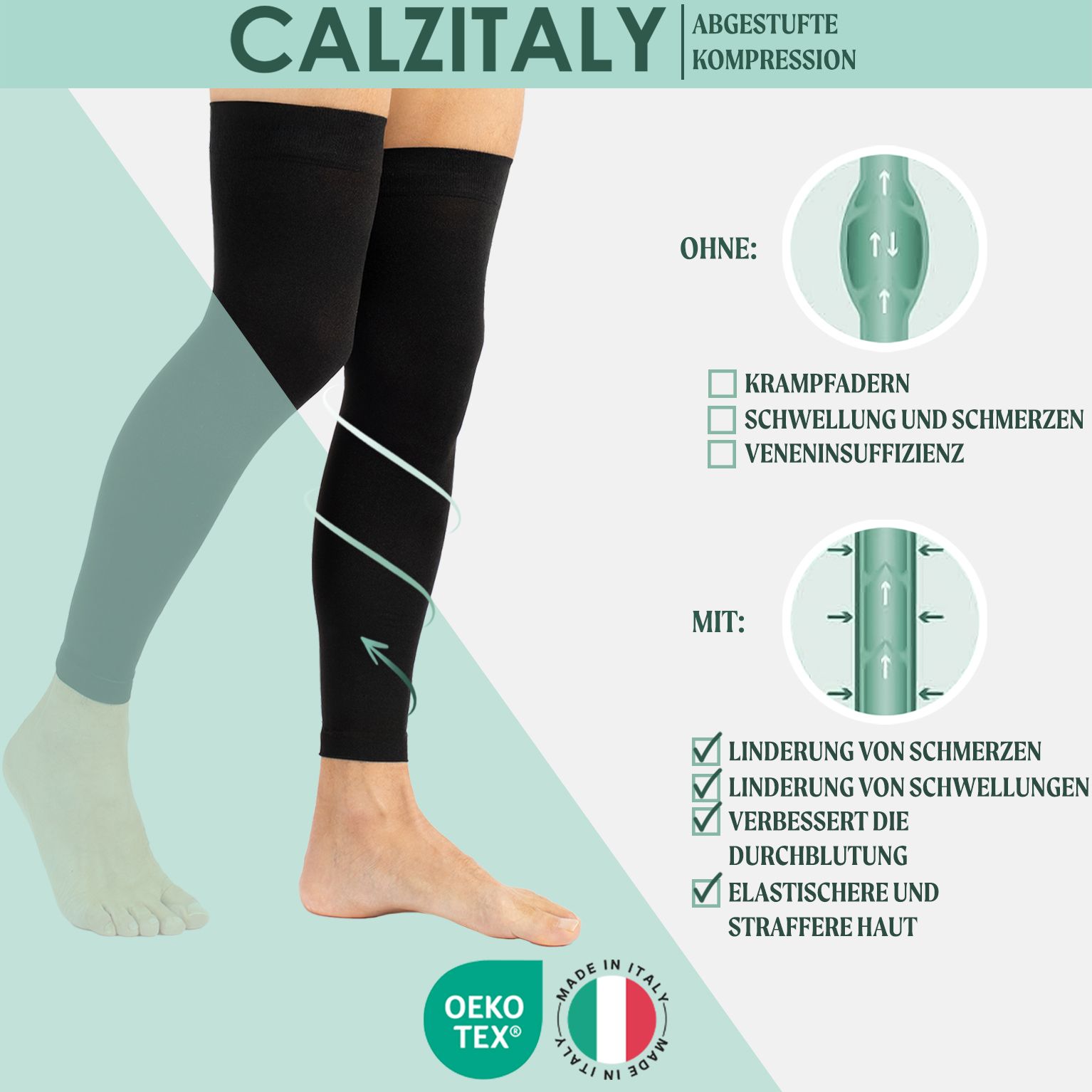 CALZITALY Beinlinge, schwarz, mit Vorteilen. OEKO-TEX und Made in Italy.