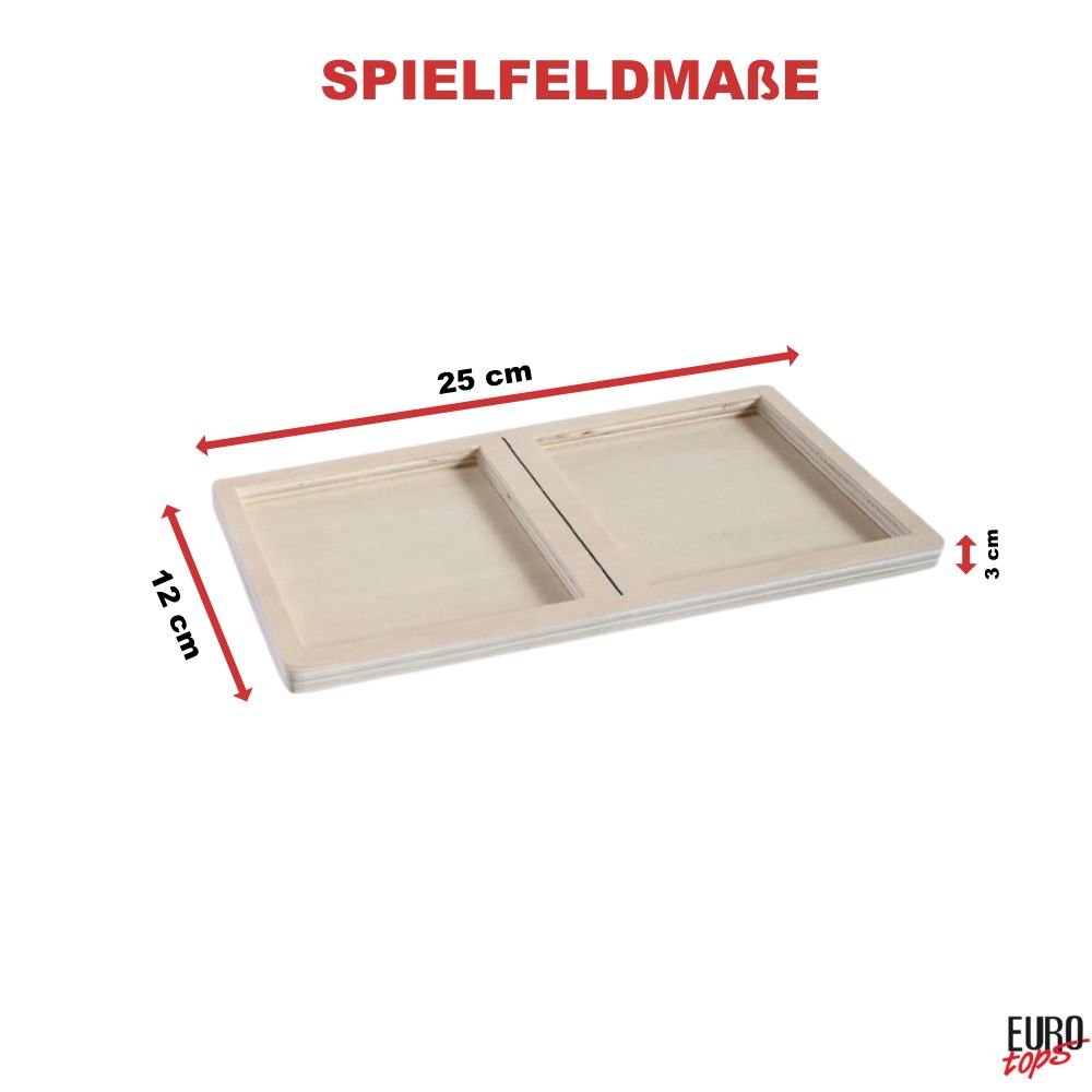 Holzspielbrett mit Maßen 25x12x3 cm.