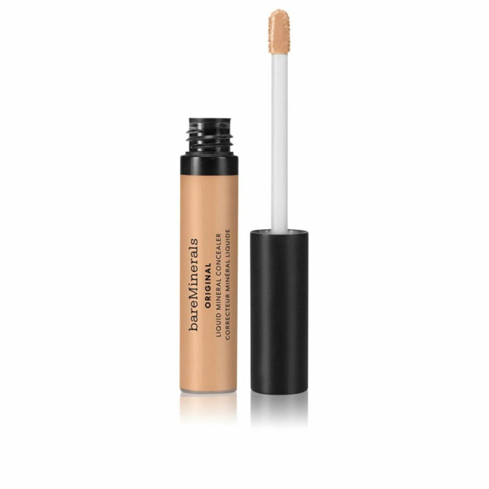 Flüssiger Concealer. Beige Flasche mit schwarzem Deckel. Applikator mit Schwammspitze. Text: BareMinerals Original.