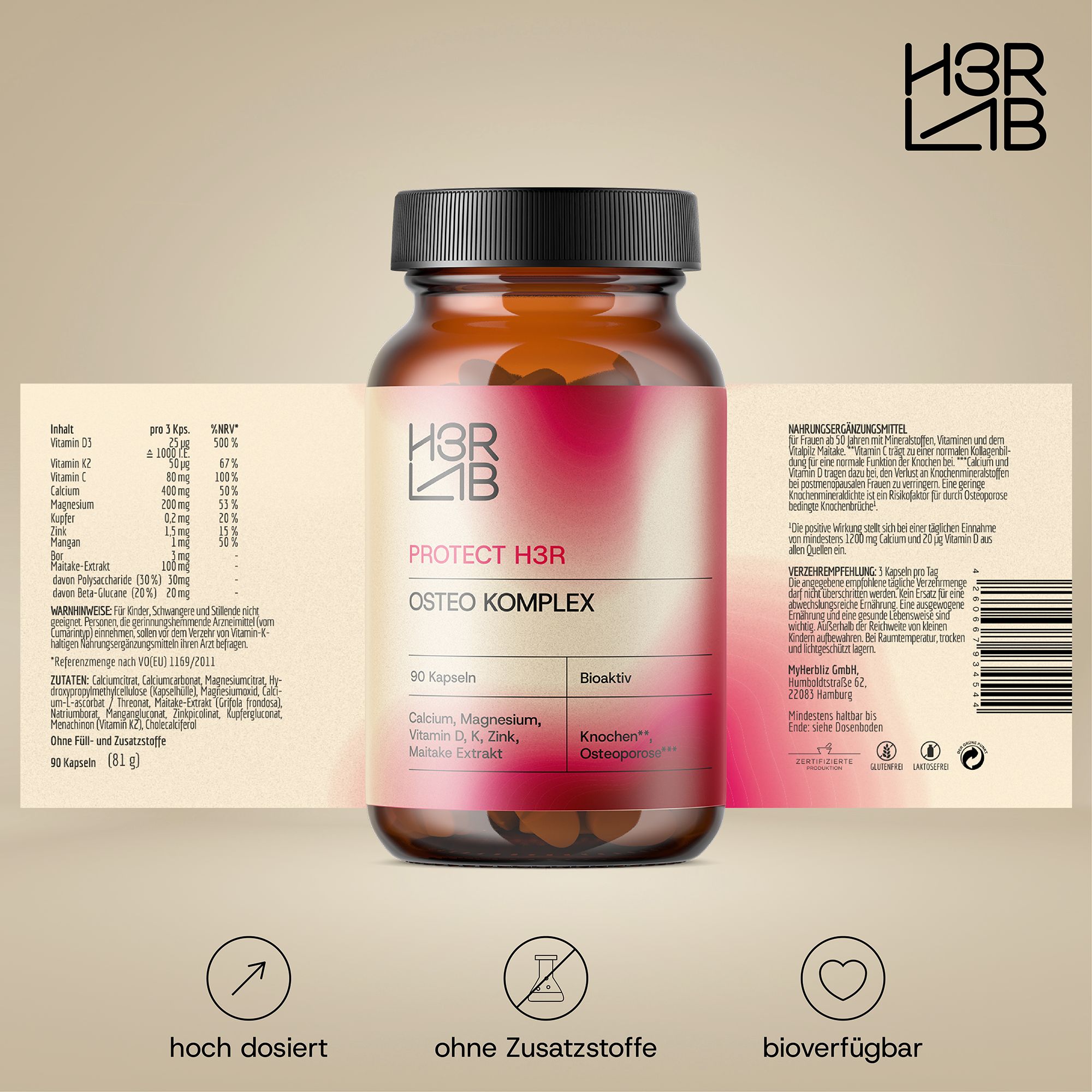 H3R LAB Osteo Komplex – Calcium & Magnesium für Knochen, Muskeln & Zellschutz