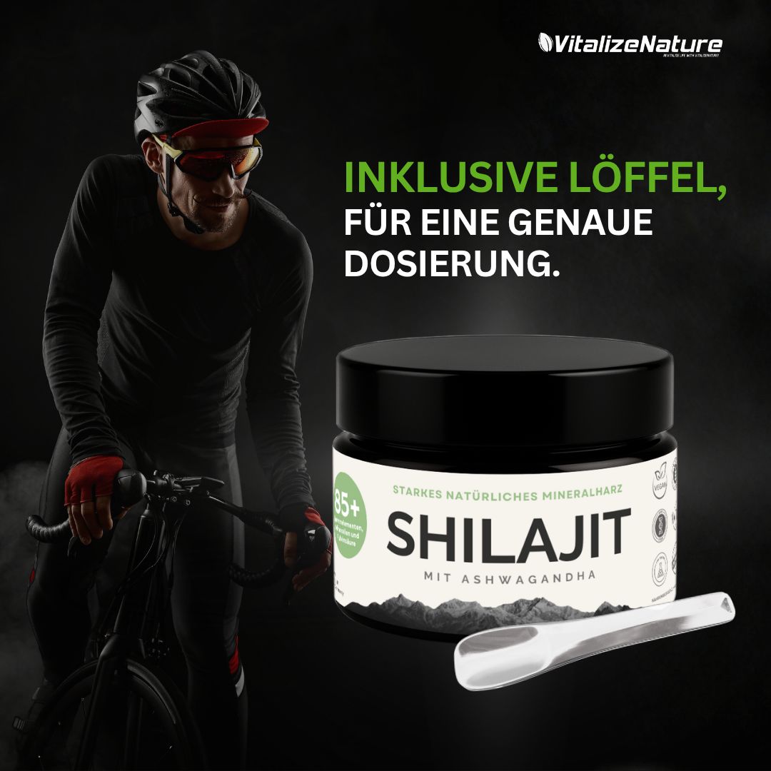 Vergleich: VitalizeNature Shilajit enthält Ashwagandha, ist laborgeprüft, rein und nach deutschen Standards.