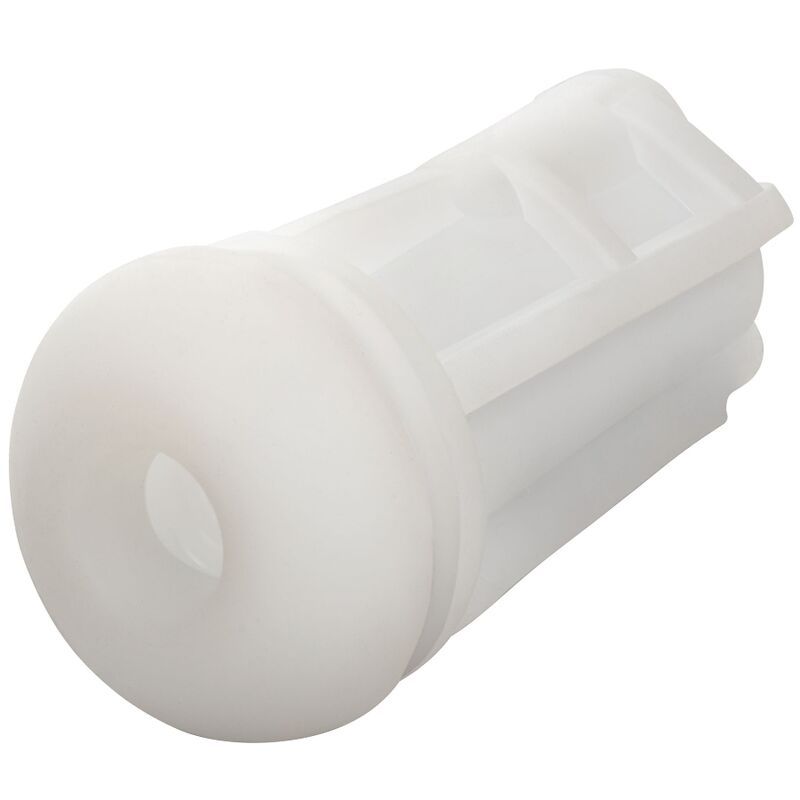 Weißer Einsatz mit Öffnung. Zylindrische Form mit innerer Struktur.