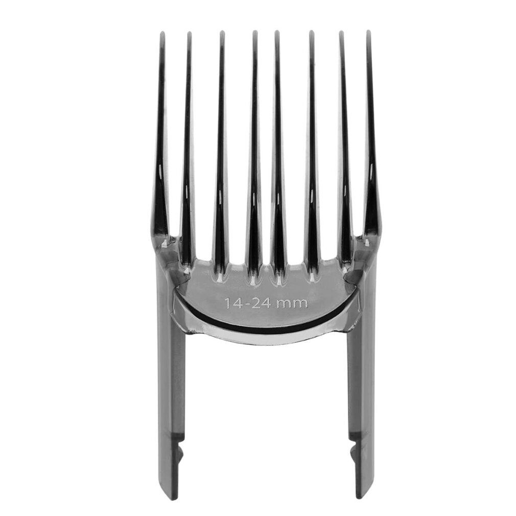 Grauer Aufsatz für einen Haarschneider. Aufsatz mit der Angabe 14-24 mm.