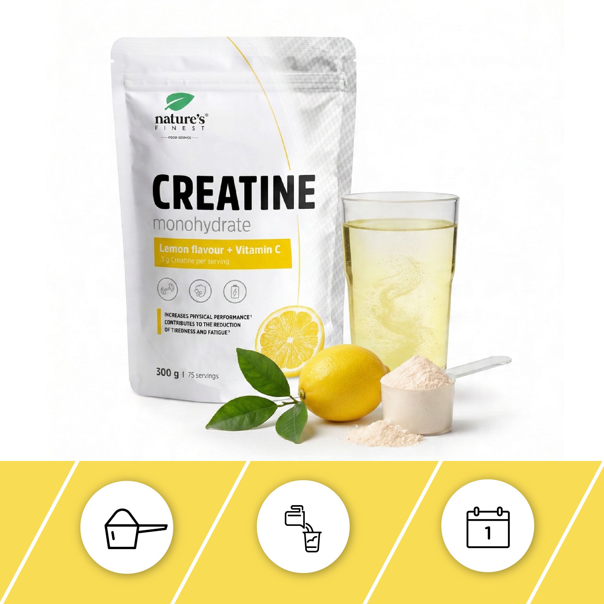 Nature's Finest Creatine Monohydrate Zitrone & Vitamin C Pulver