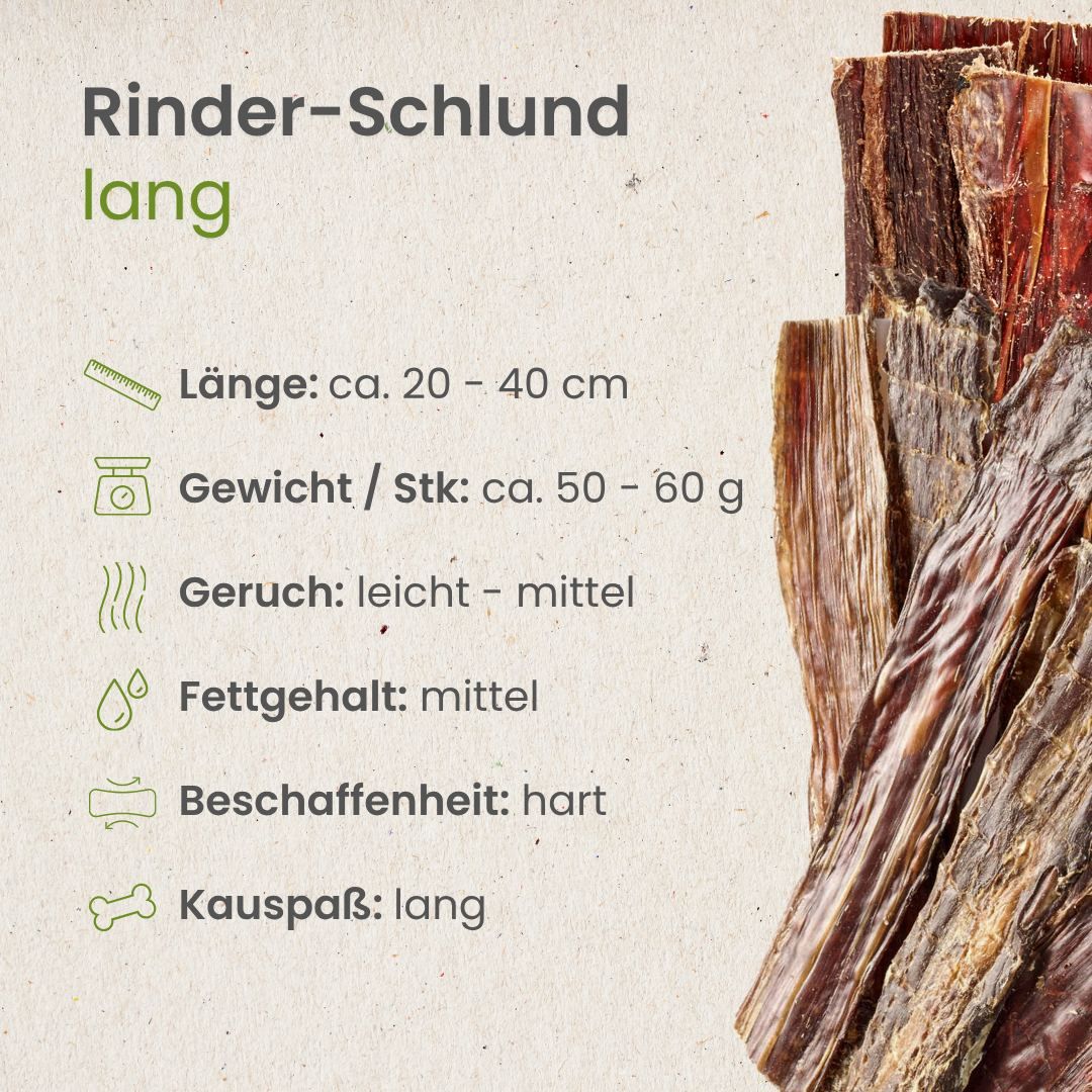 Getrocknete Rinder-Schlund-Streifen, 100% Rind, auf weißem Hintergrund.