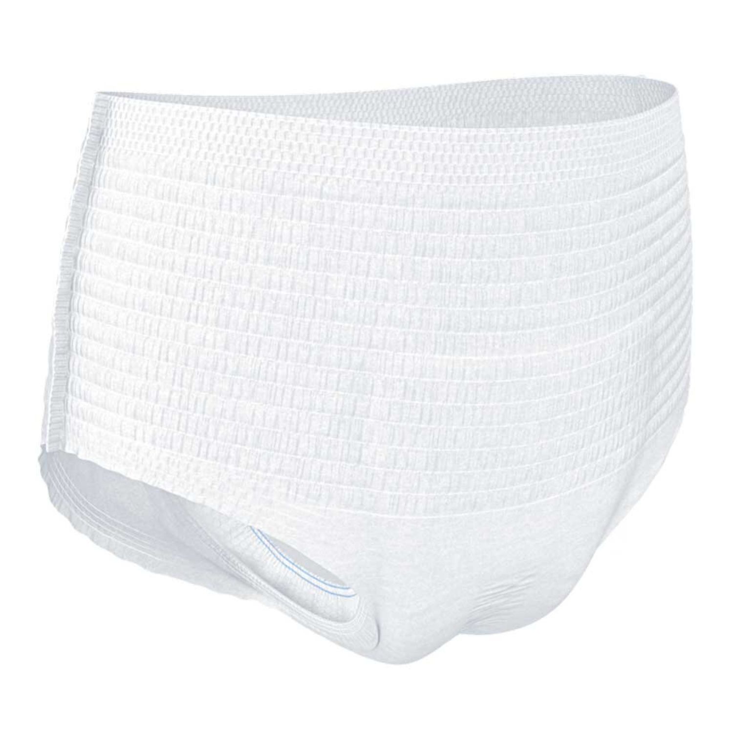 Weiße Inkontinenzhose. Vorderansicht. Strukturierte Oberfläche. Elastischer Bund. Größe XS.