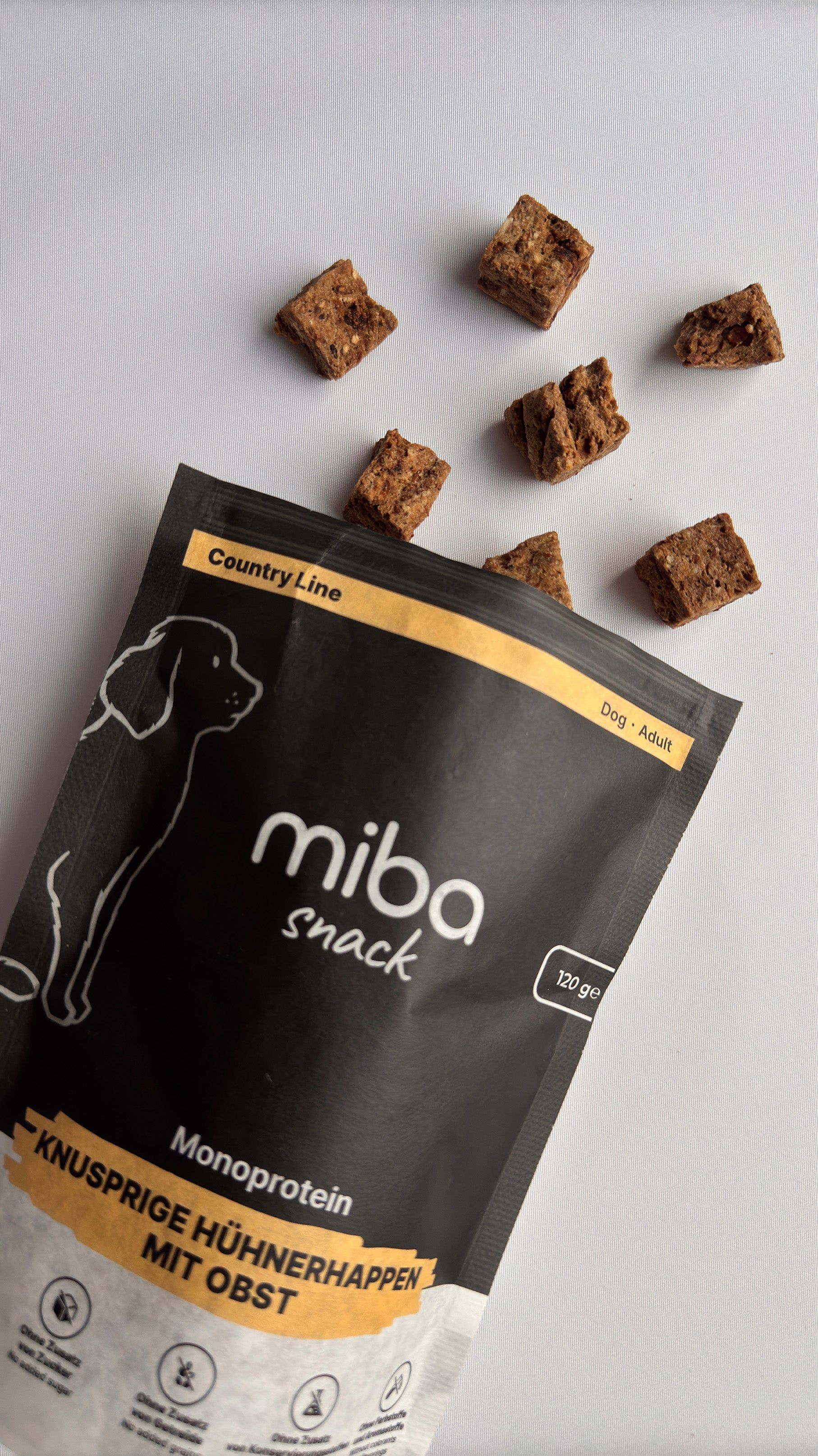 miba - Knusprige Hühnerhappen mit Obst Hund