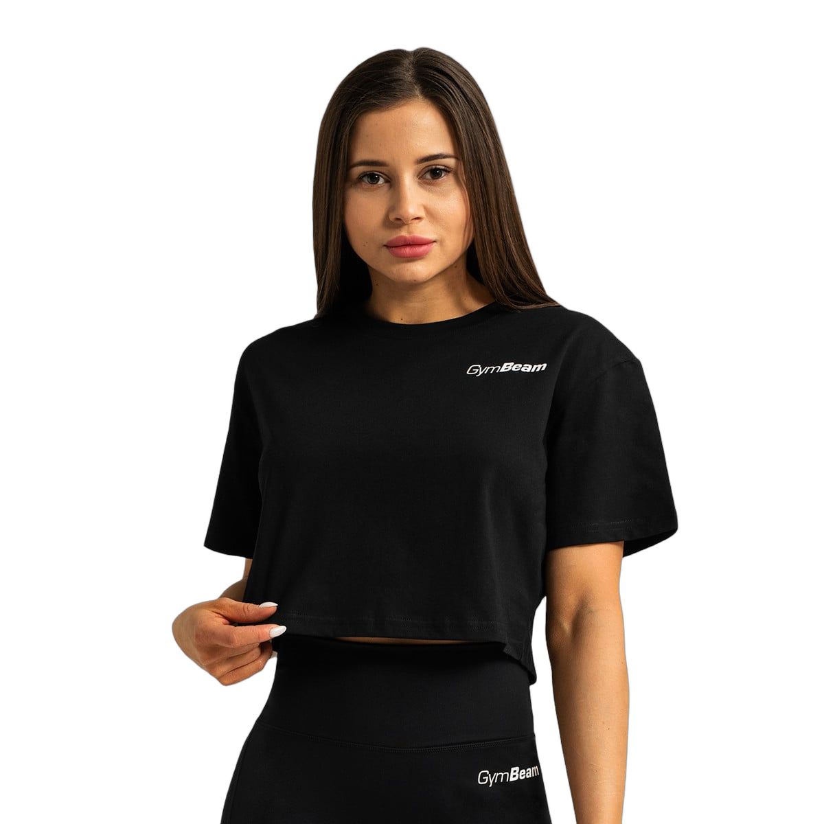 GymBeam T-Shirt Damen cropped loose mit rundem Ausschnitt in Schwarz 1 St