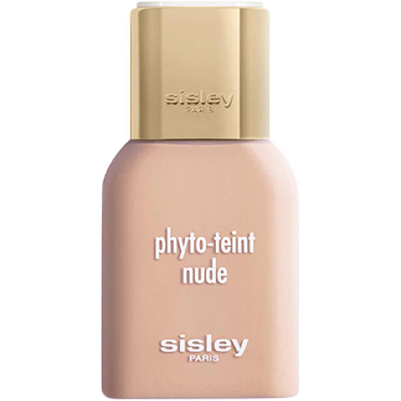 Sisley Phyto-Teint Nude Foundation. Beige Flasche mit goldenem Deckel. Schriftzug: Phyto-Teint Nude und Sisley Paris.