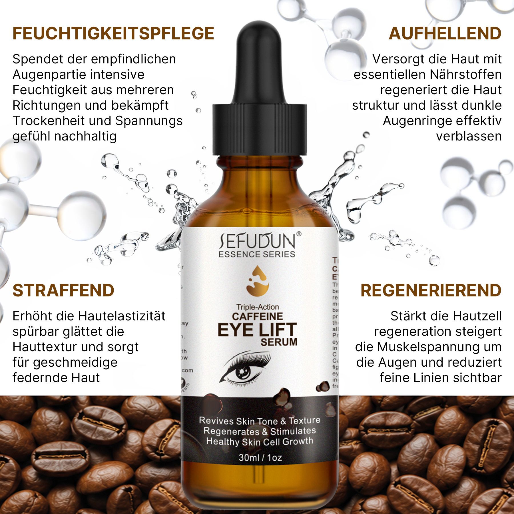 ALIVER Augenserum mit Koffein Kollagen Hyaluronic Acid