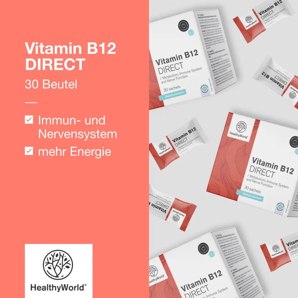 HealthyWorld Vitamin B12 DIRECT 1000 µg – Pulversticks mit Apfelgeschmack