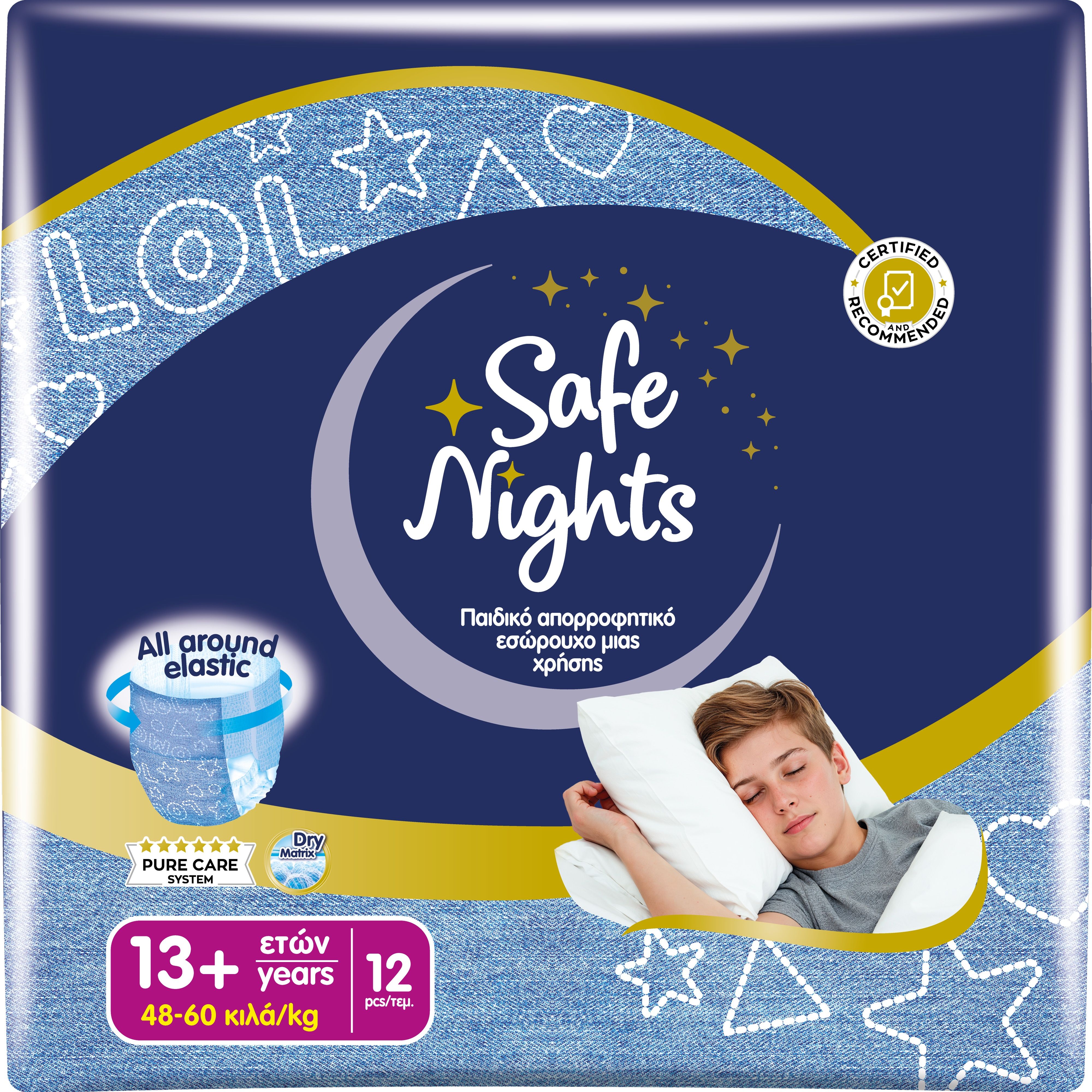 Babylino Safe Nights Boy, Mutandina Assorbente per la Notte per Bambino 13+ anni (48-60kg), 12 Unità