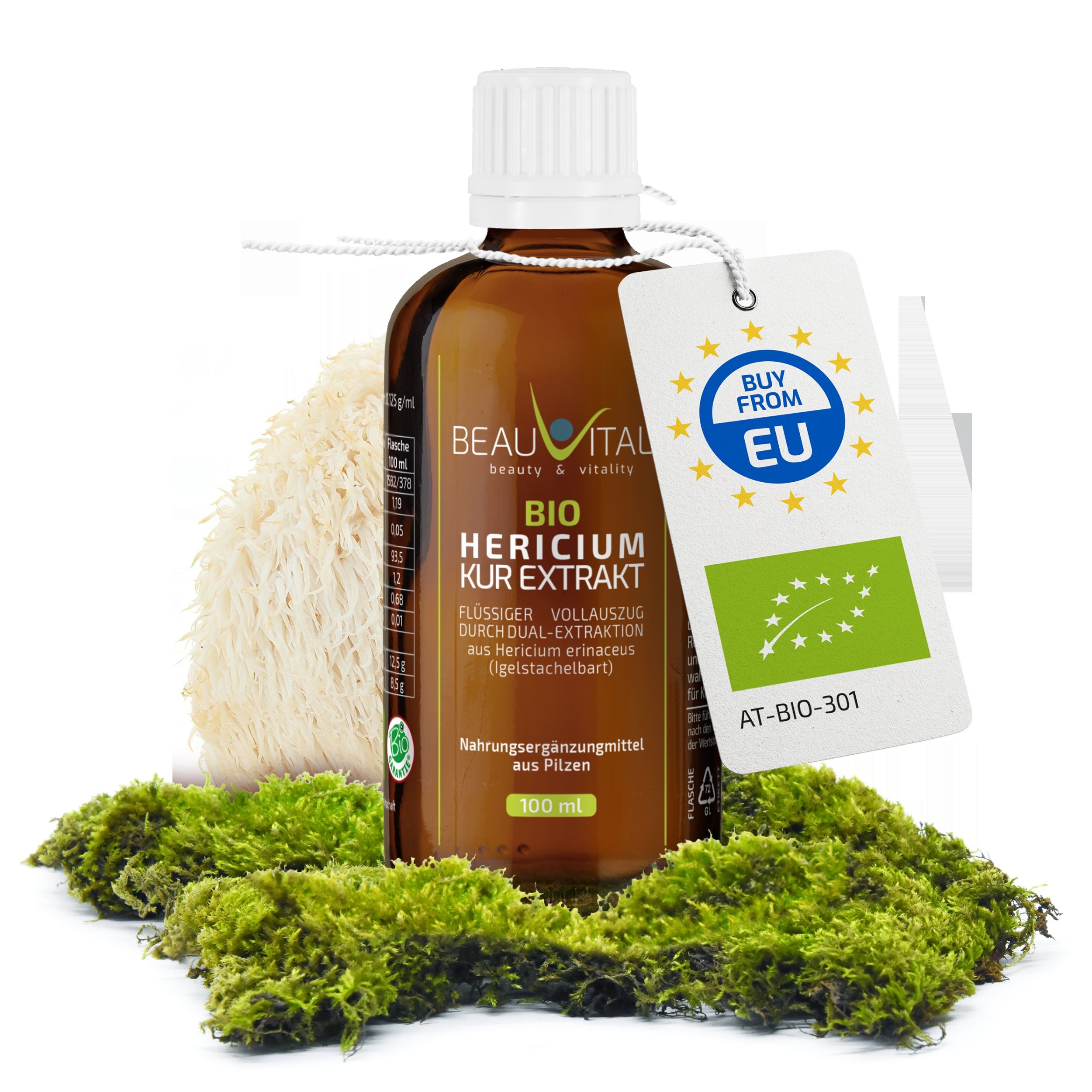 BEAUVITAL® Bio Hericium Kurextrakt | Flüssiger Vollauszug durch Dual-Extraktion