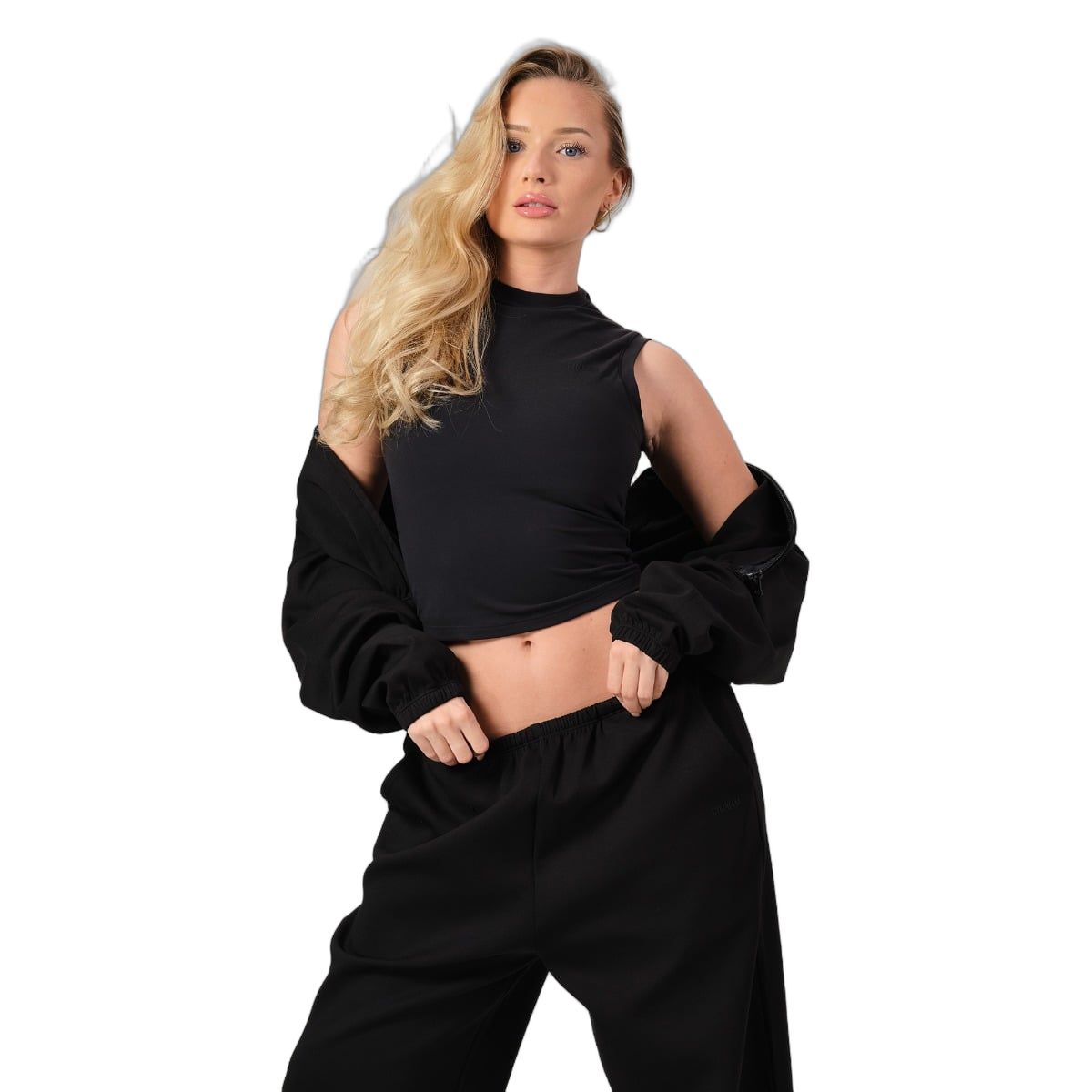 GymBeam Sweatshirt Damen cropped mit Reißverschluss Black