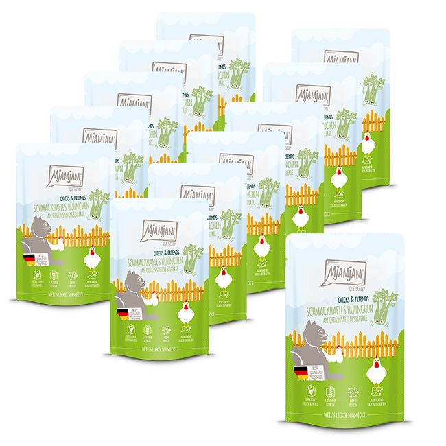 MjAMjAM - Quetschie Chicks & Friends schmackhaftes Hühnchen an gedünstetem Sellerie 12x125 g Futter