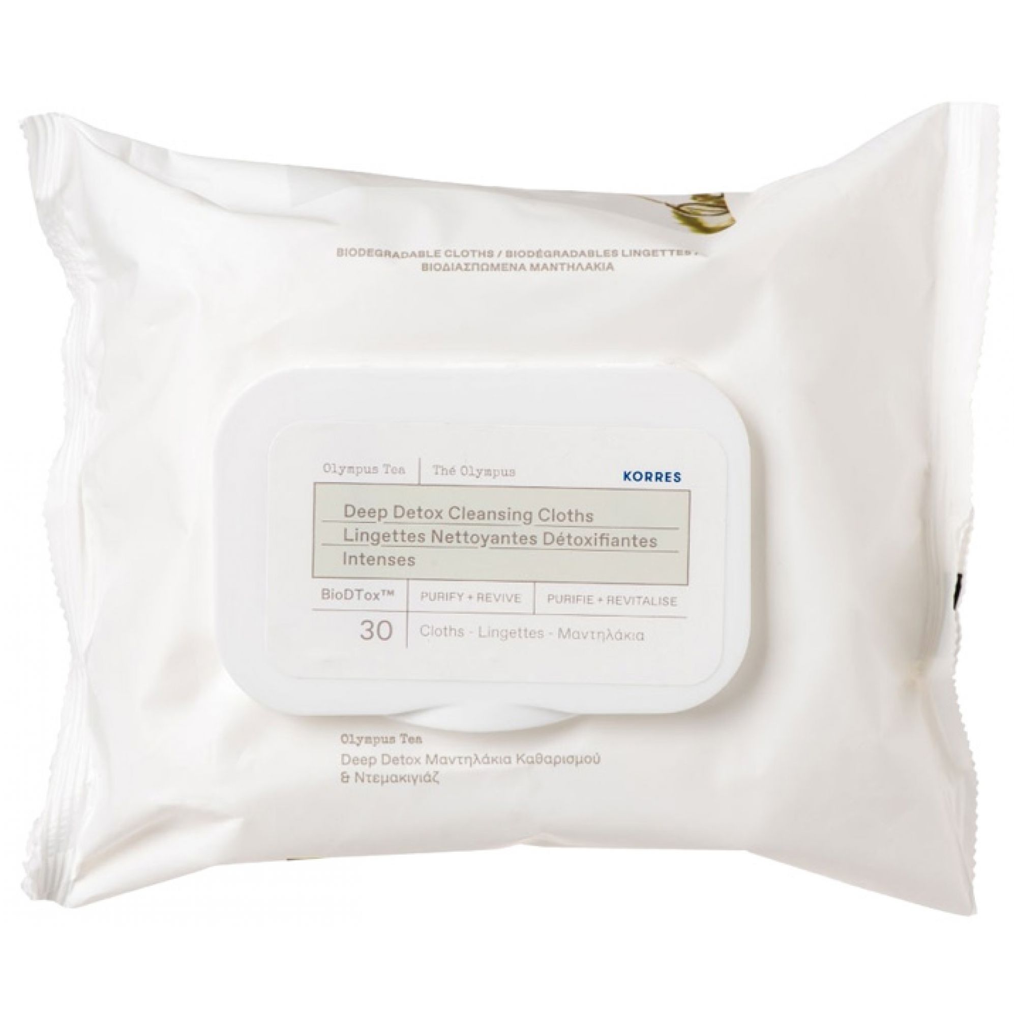 Verpackung mit 30 Korres Deep Detox Reinigungstüchern.