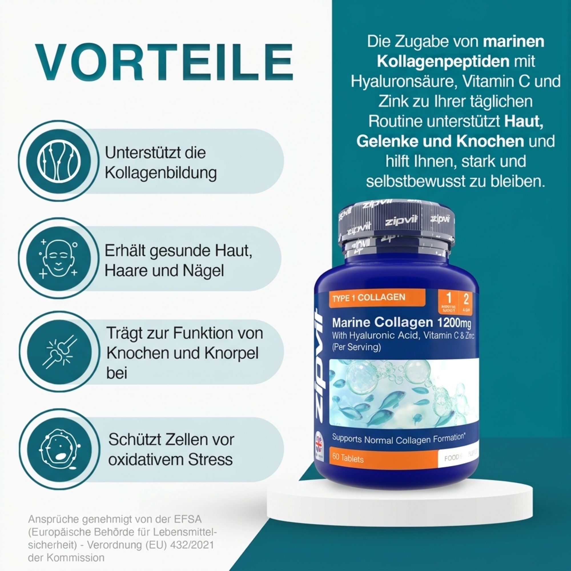 Zipvit Marine Collagen High Strength 1200mg - mit Hyaluronsäure & Zink