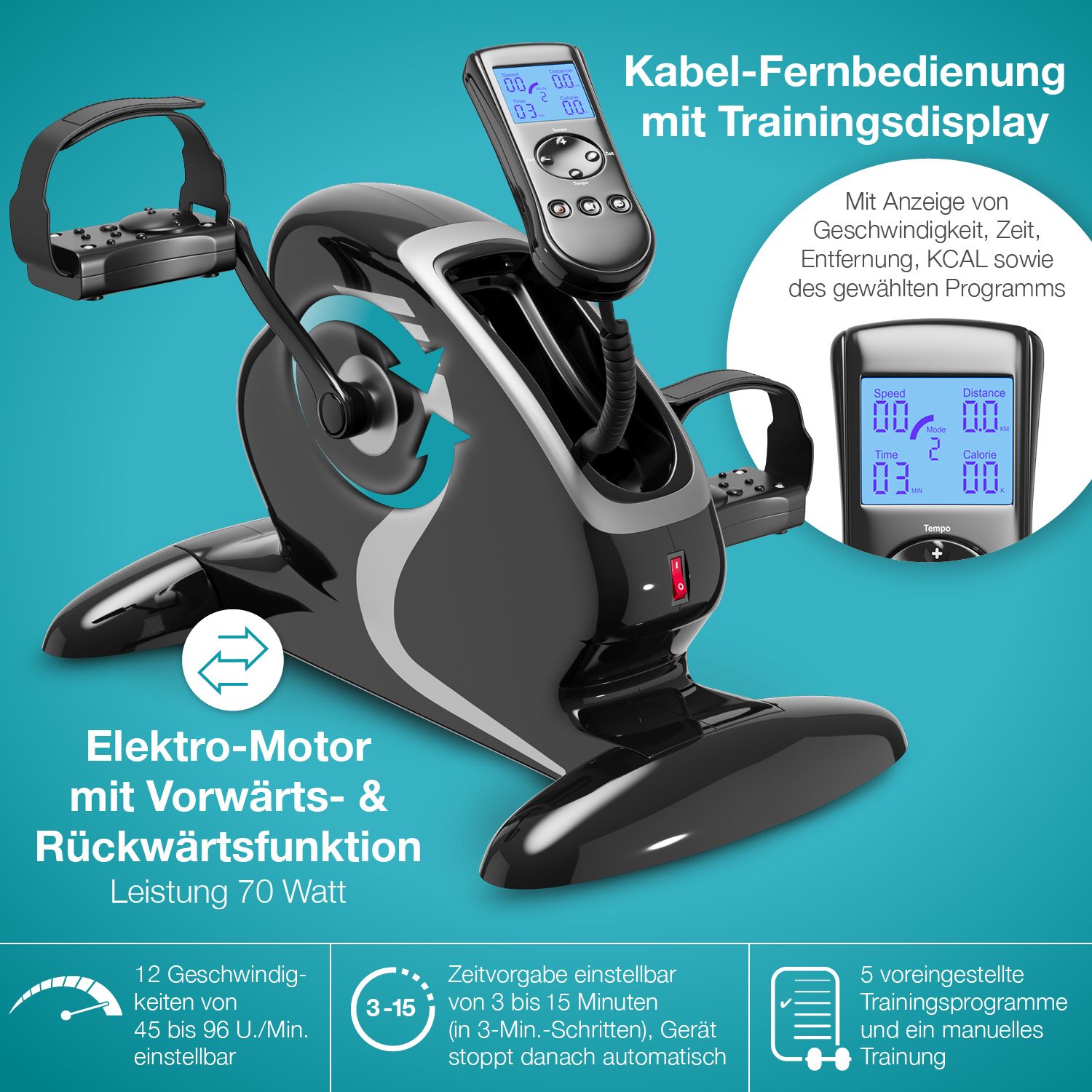 ELONEO Arm- und Beintrainer mit Motor, inkl. Trainingsdisplay, Massage-Handgriffe, Anti-Rutschmatte