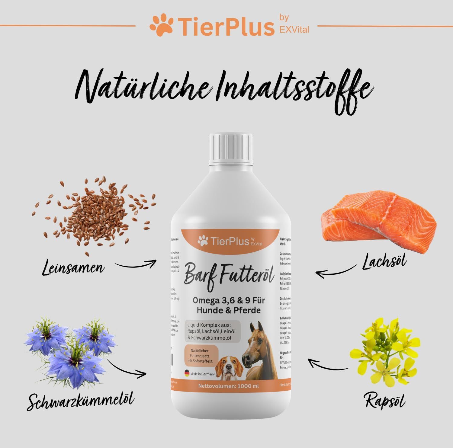EXVital® TierPlus Barf Futteröl für Hunde & Pferde