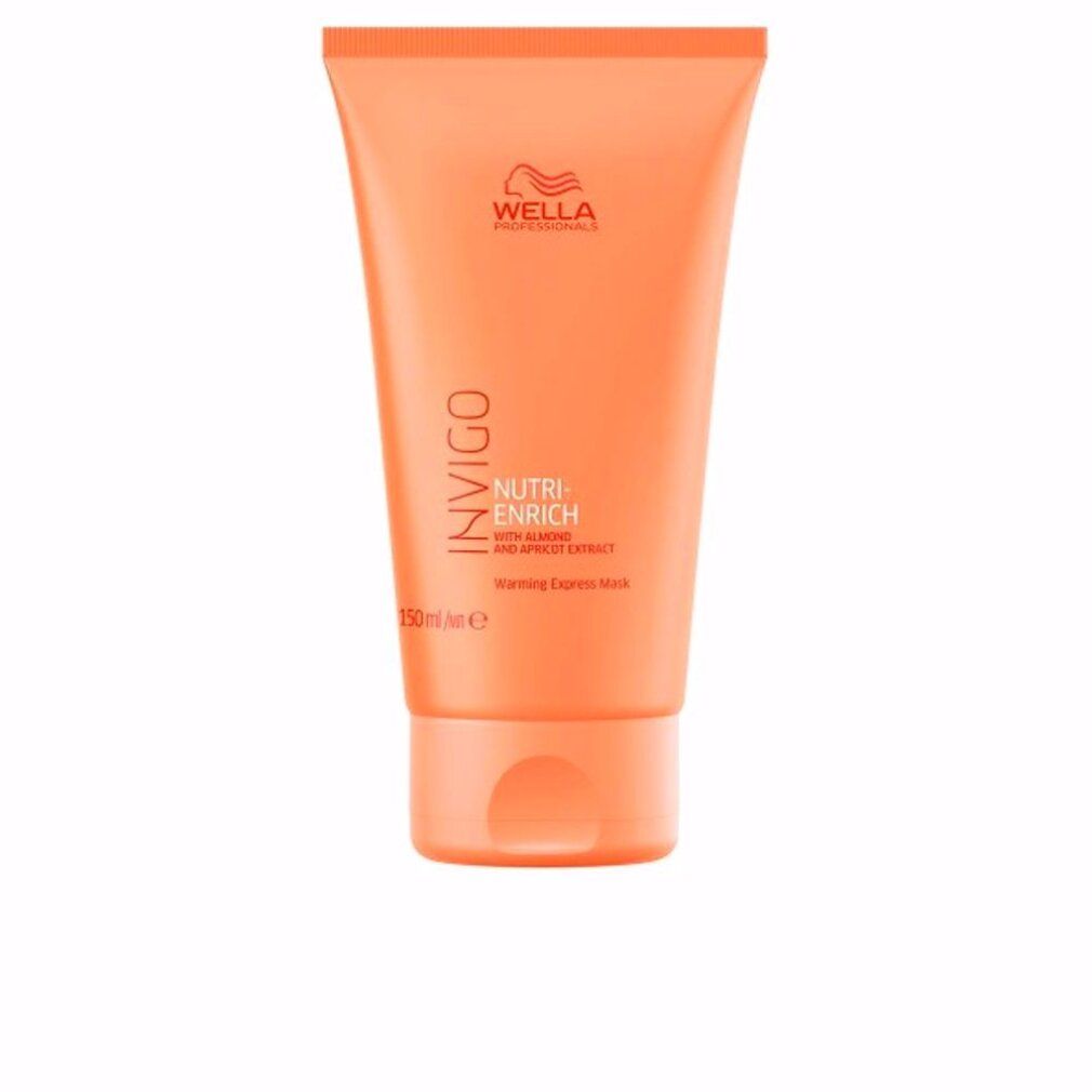 Orangefarbene Tube mit Produktnamen und Logo. Text: Invigo Nutri-Enrich Warming Express Mask. 150ml.