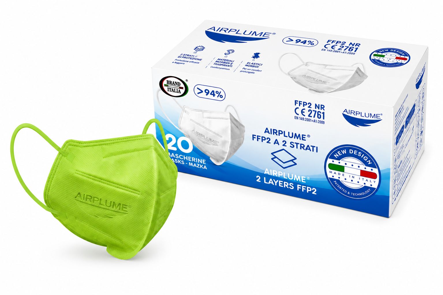 BRAND ITALIA - AIRPLUME FFP2 NR Mascherine colore Verde