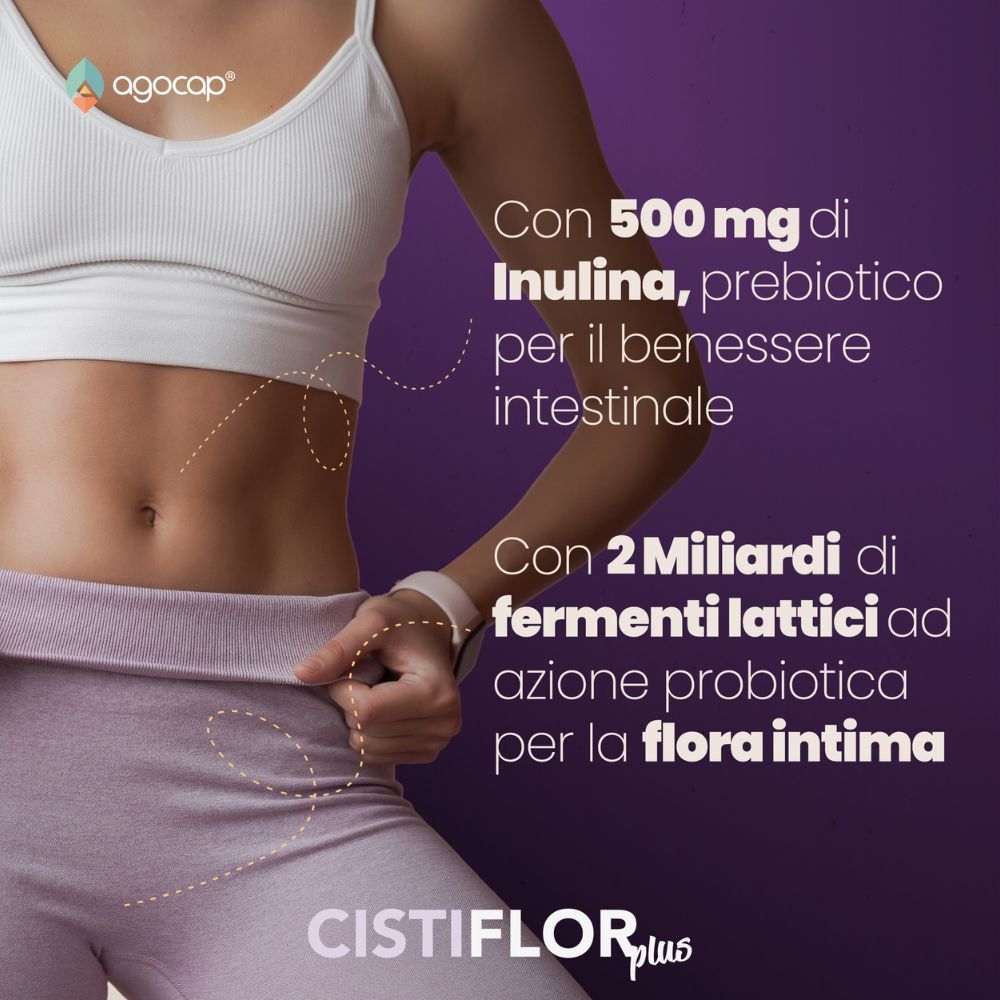 Immagine promozionale. Donna con addome. Testo: Inulina, prebiotico. 2 miliardi di fermenti lattici.