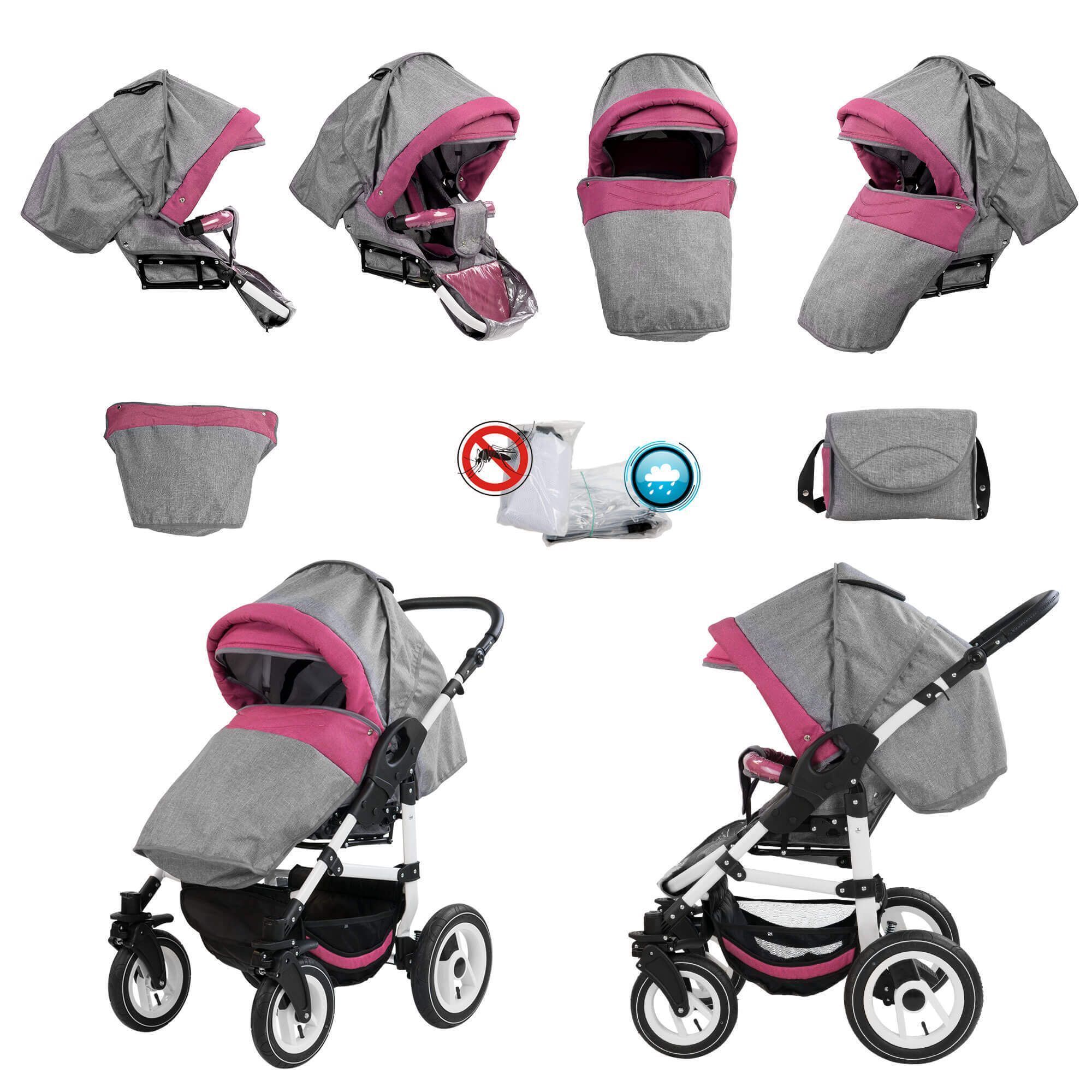 Bebebi Florenz 2 in 1 Kombikinderwagen Luftreifen, Davanzati Pink White