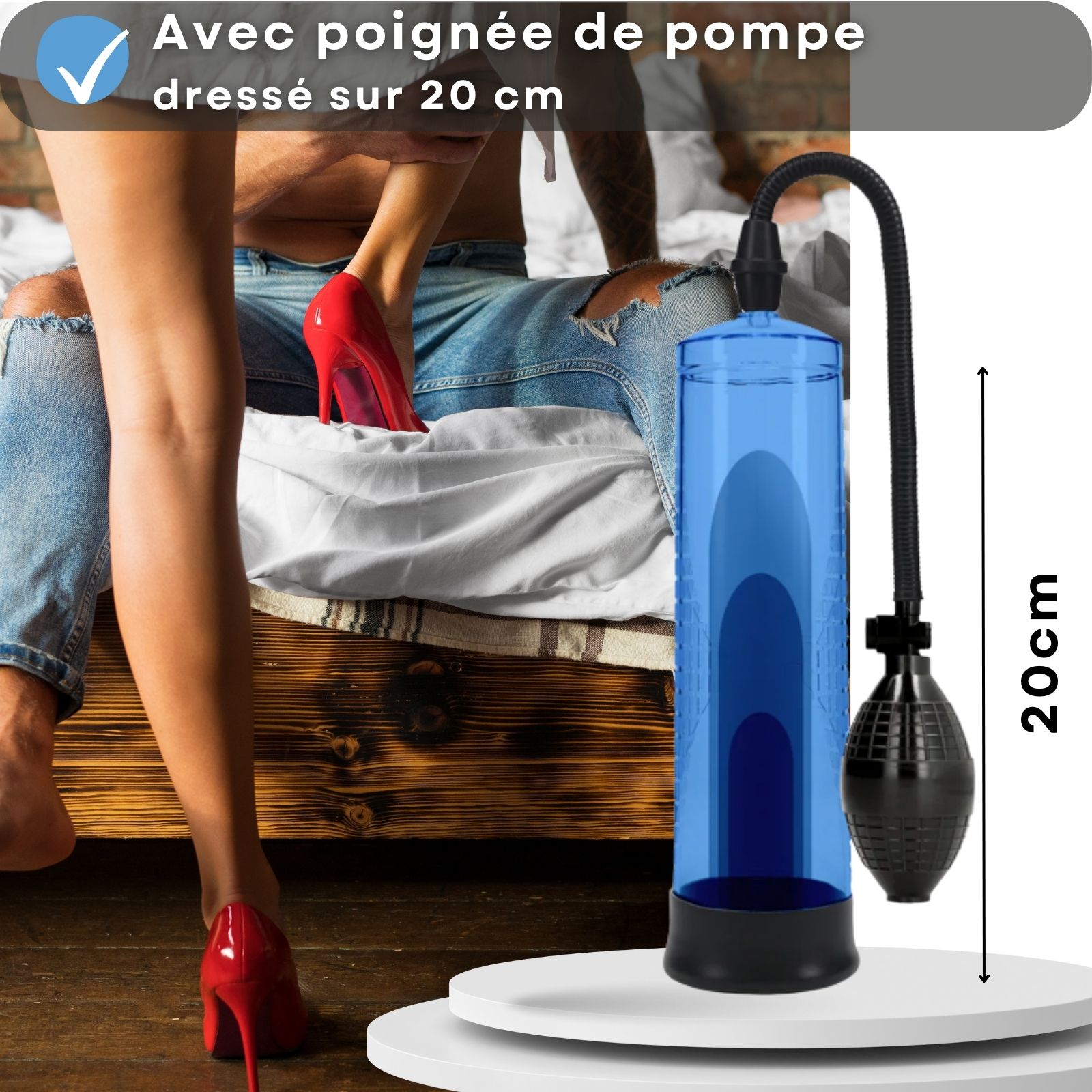 Image produit avec texte: Avec poignée de pompe dressée sur 20 cm.