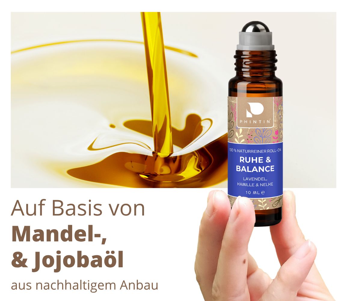 PHINTIN Roll-On Ruhe & Balance naturrein –ätherische Öle Lavendel, Kamille & Nelkenöl