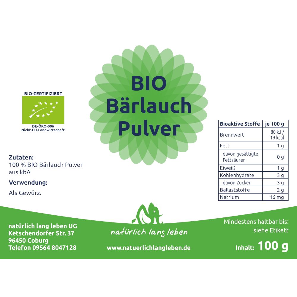 natürlich lang leben BIO Bärlauch Pulver 100 g