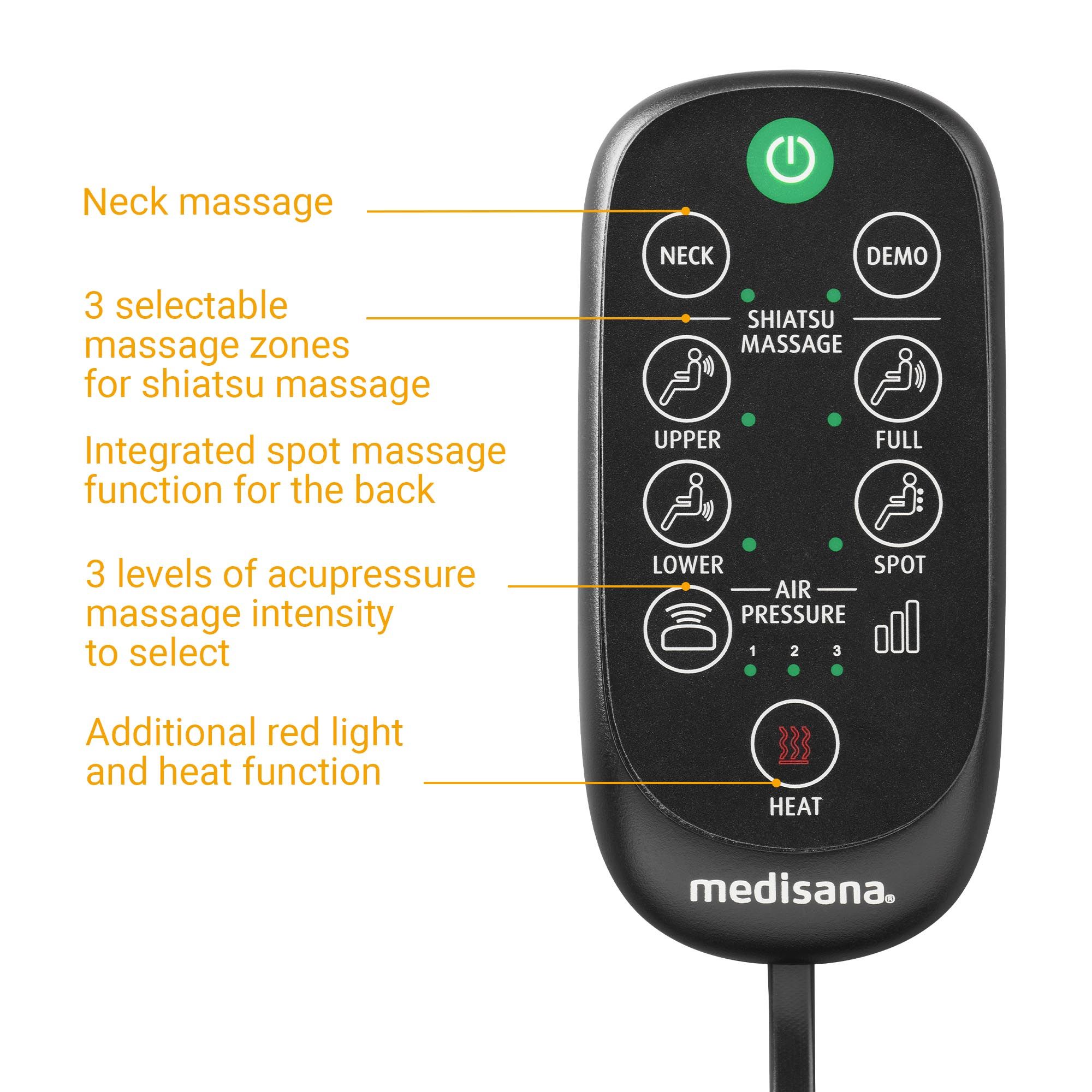 medisana MC 825 Shiatsu-Massagesitzauflage mit Nackenmassage Wärme- und Rotlichtfunktion