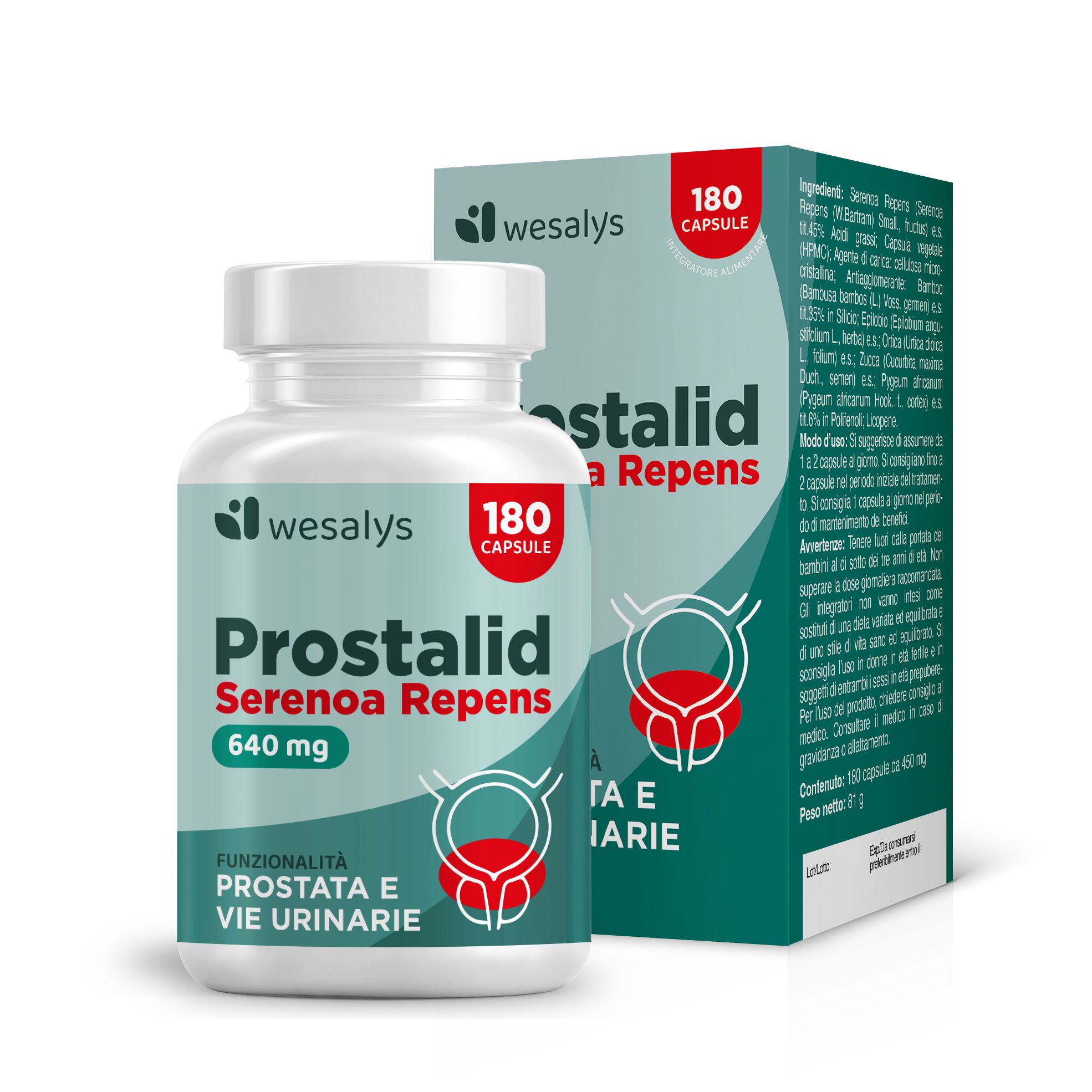 Flacone e confezione del prodotto. Nome del prodotto e informazioni ben visibili. 180 capsule.