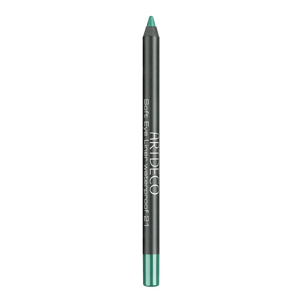 Grüner Eyeliner-Stift. Der Stift ist schwarz mit dem Text: Artdeco Soft Eye Liner waterproof 21.
