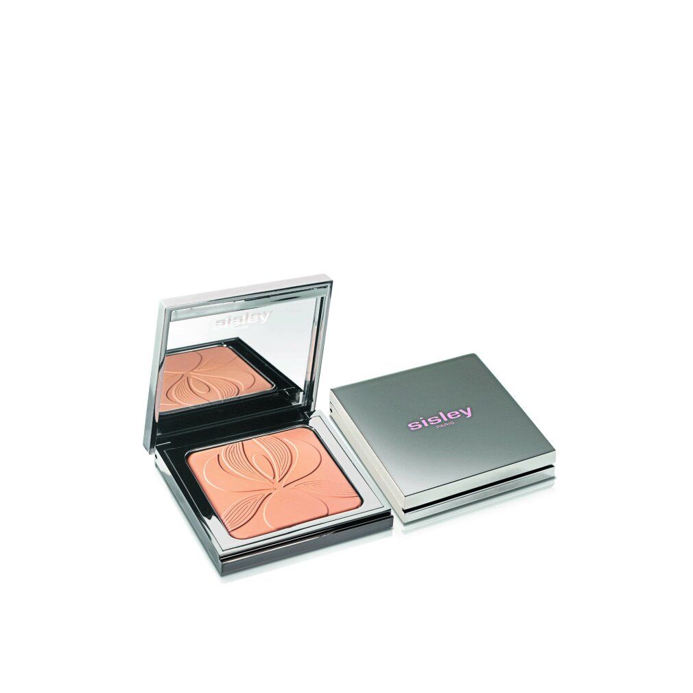 Kompaktpuder mit Spiegel und Deckel. Deckel mit Sisley-Logo. Puder mit floralem Muster. Silberfarbene Verpackung.