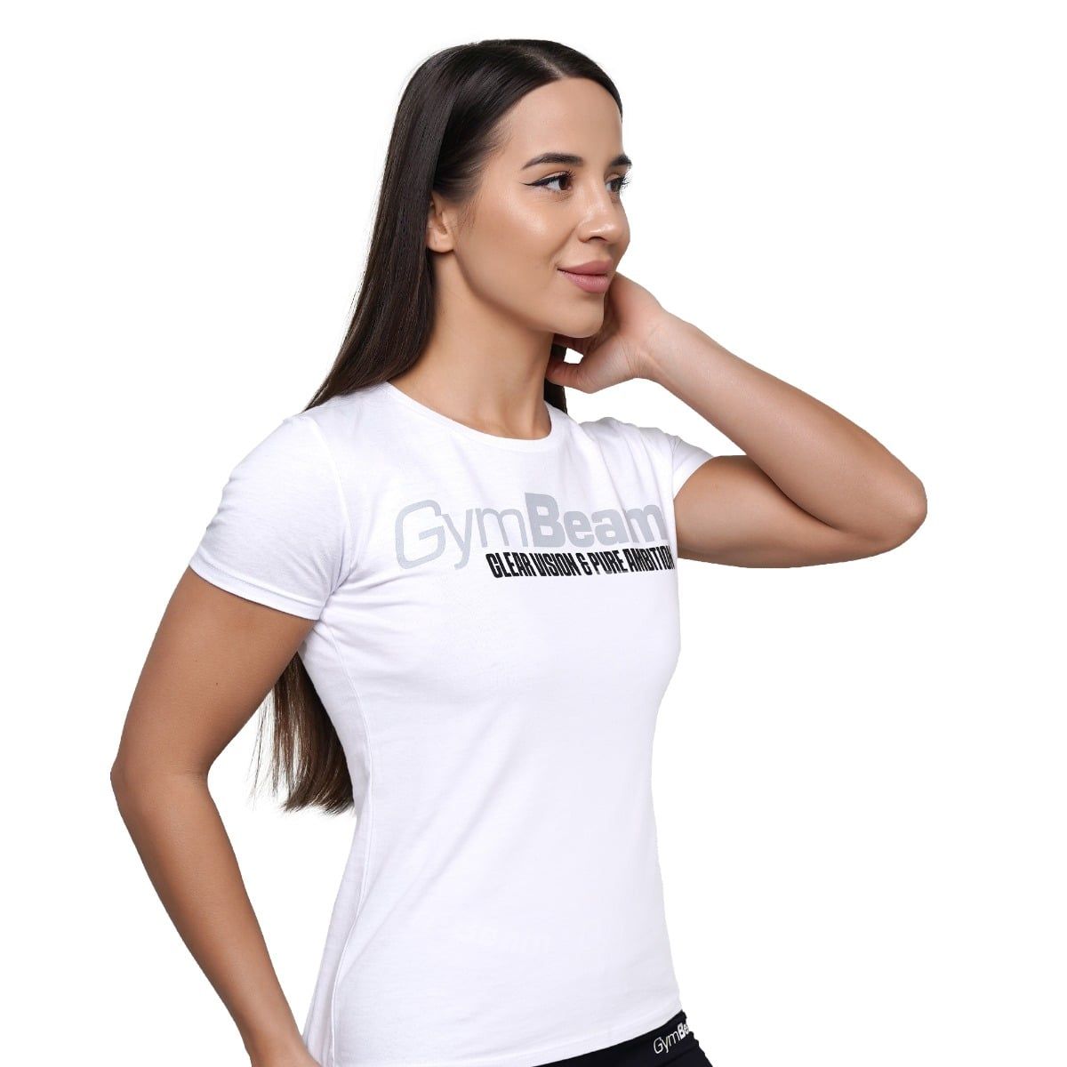 GymBeam T-Shirt Damen Slim mit Rundhalsausschnitt und Kurzarm in Weiß