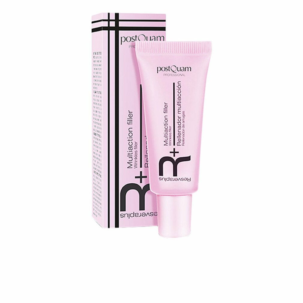 Rosa Tube mit Verpackung. Aufschrift: Postquam, Resveraplus, Multiaction filler.