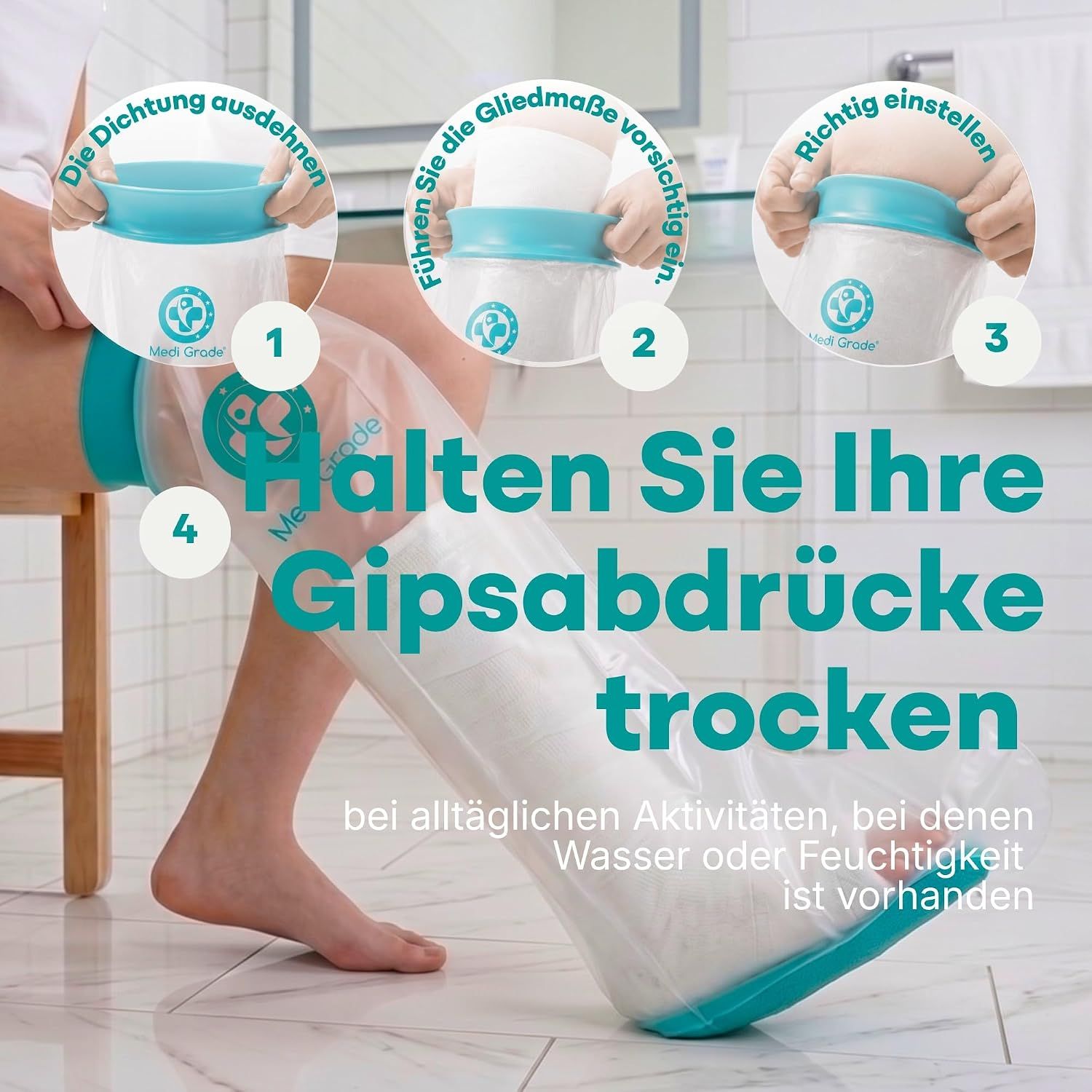 Anleitung zum Anlegen eines wasserdichten Beinschutzes.