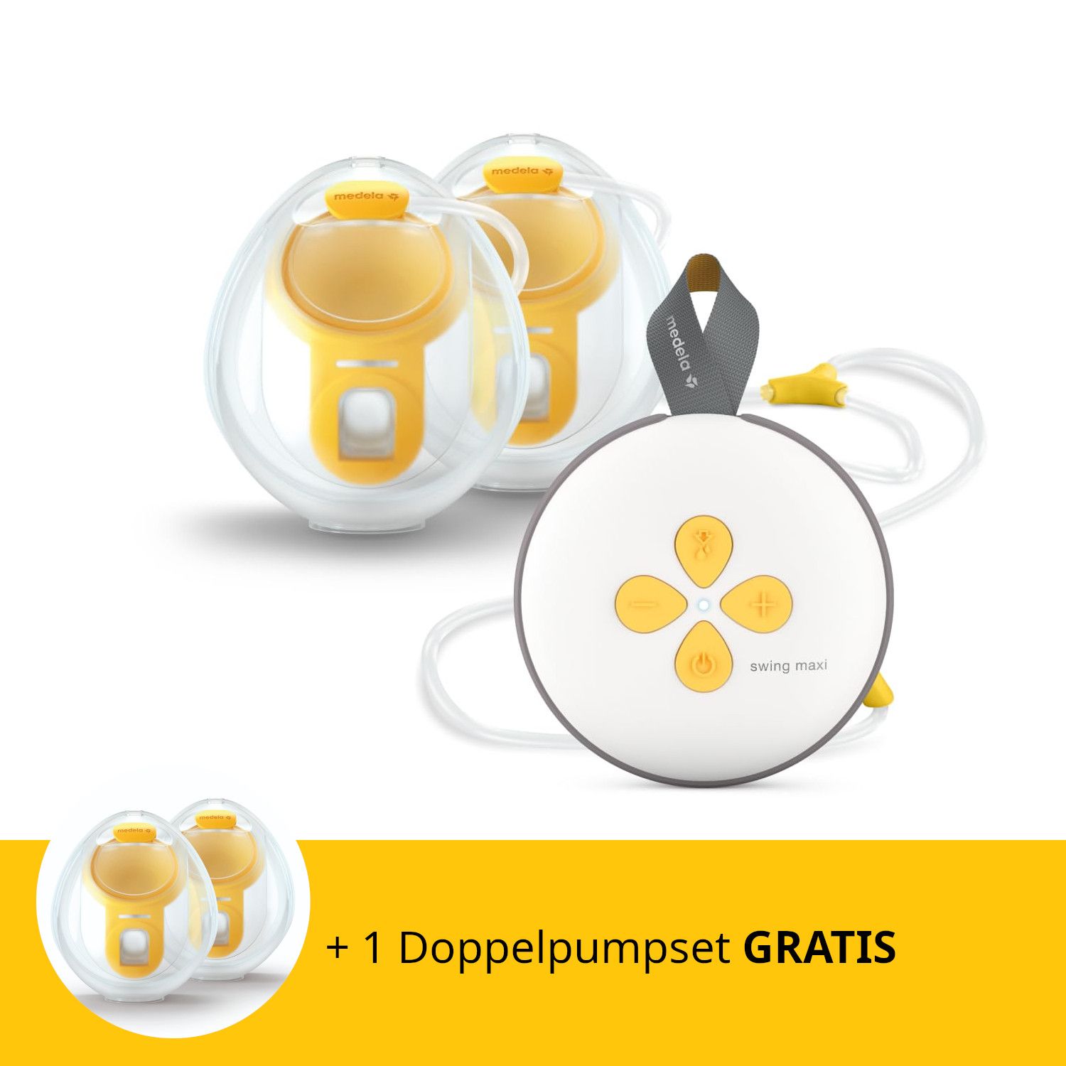 MEDELA Milchpumpe SWING MAXI Hands-free + Gratis-Set eins nutzen, eins spülen