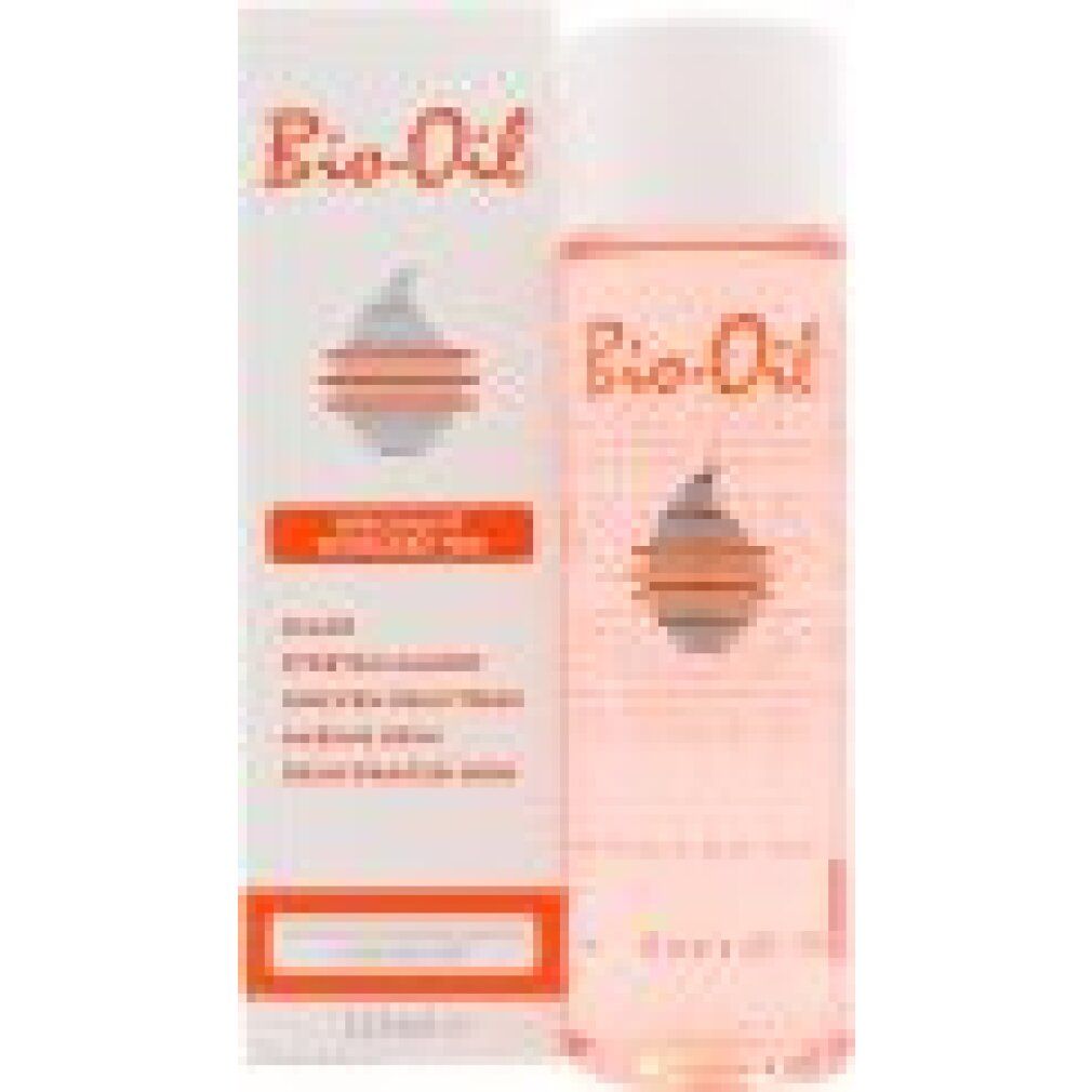 Bio-Oil Flasche und Verpackung. Spezialpflege für Narben, Dehnungsstreifen, ungleichmäßigen Hautton, alternde Haut und dehydrierte Haut.