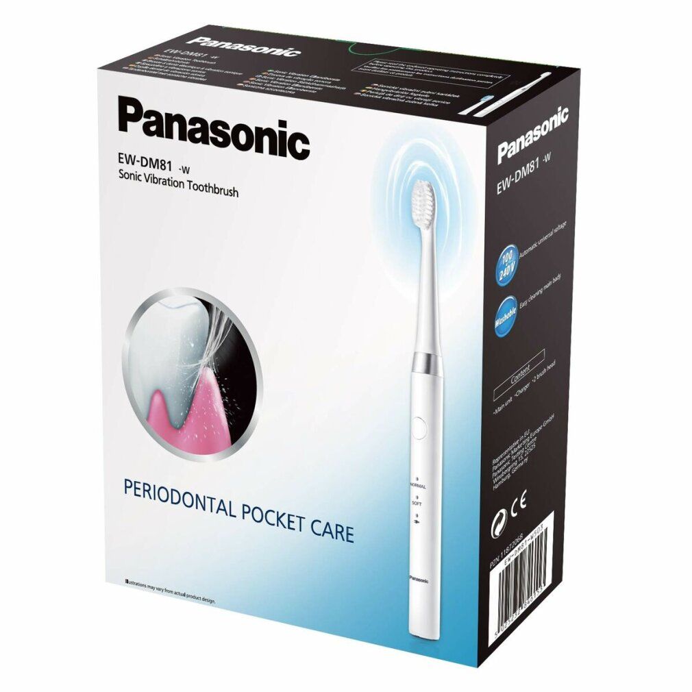 Verpackung der elektrischen Zahnbürste Panasonic EW-DM81-W. Produktabbildung und Text: 'Periodontal Pocket Care'.