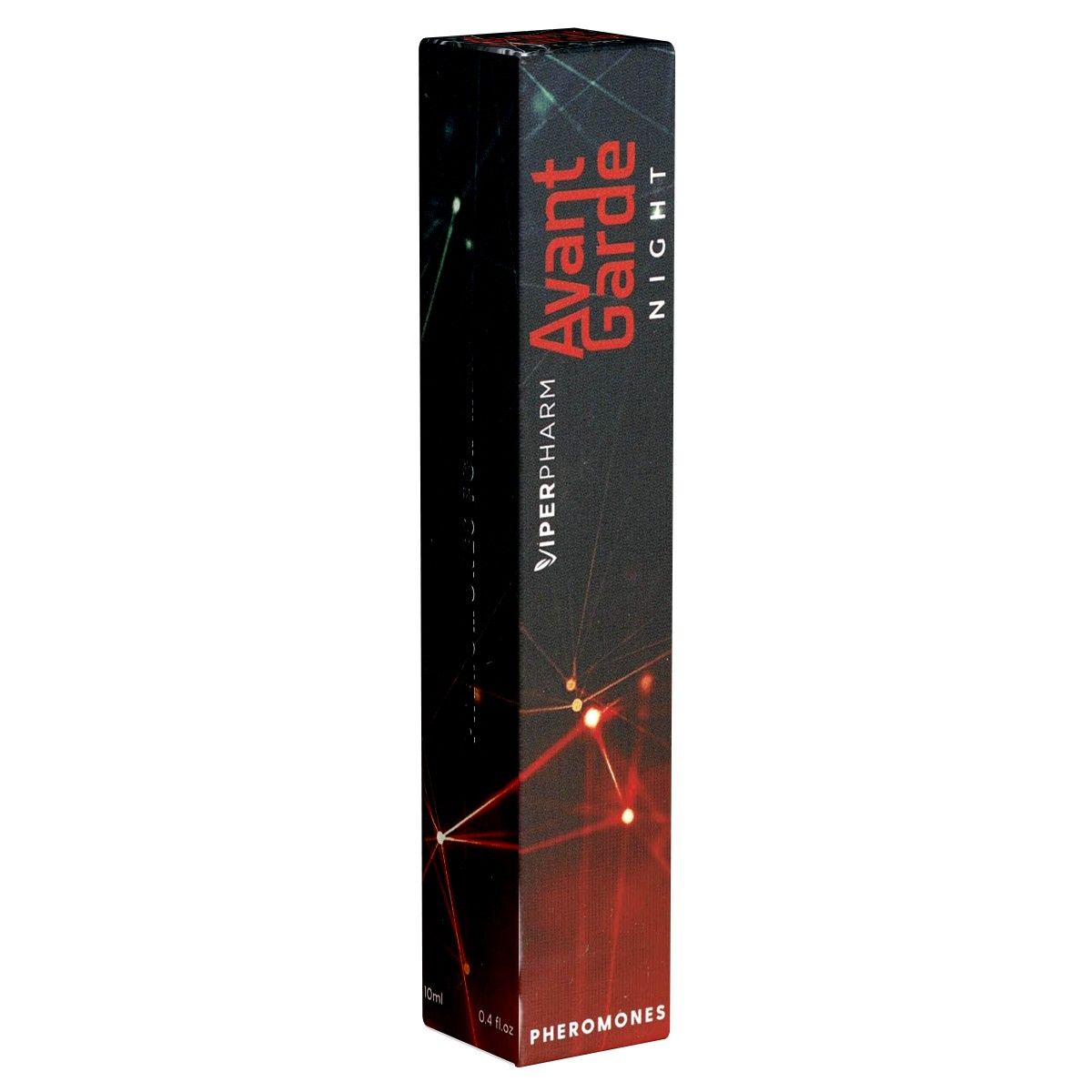 Schwarze, längliche Verpackung. Aufschrift: ViperPharm Avantgarde Night. Rote Schrift auf schwarzem Grund. Pheromone.