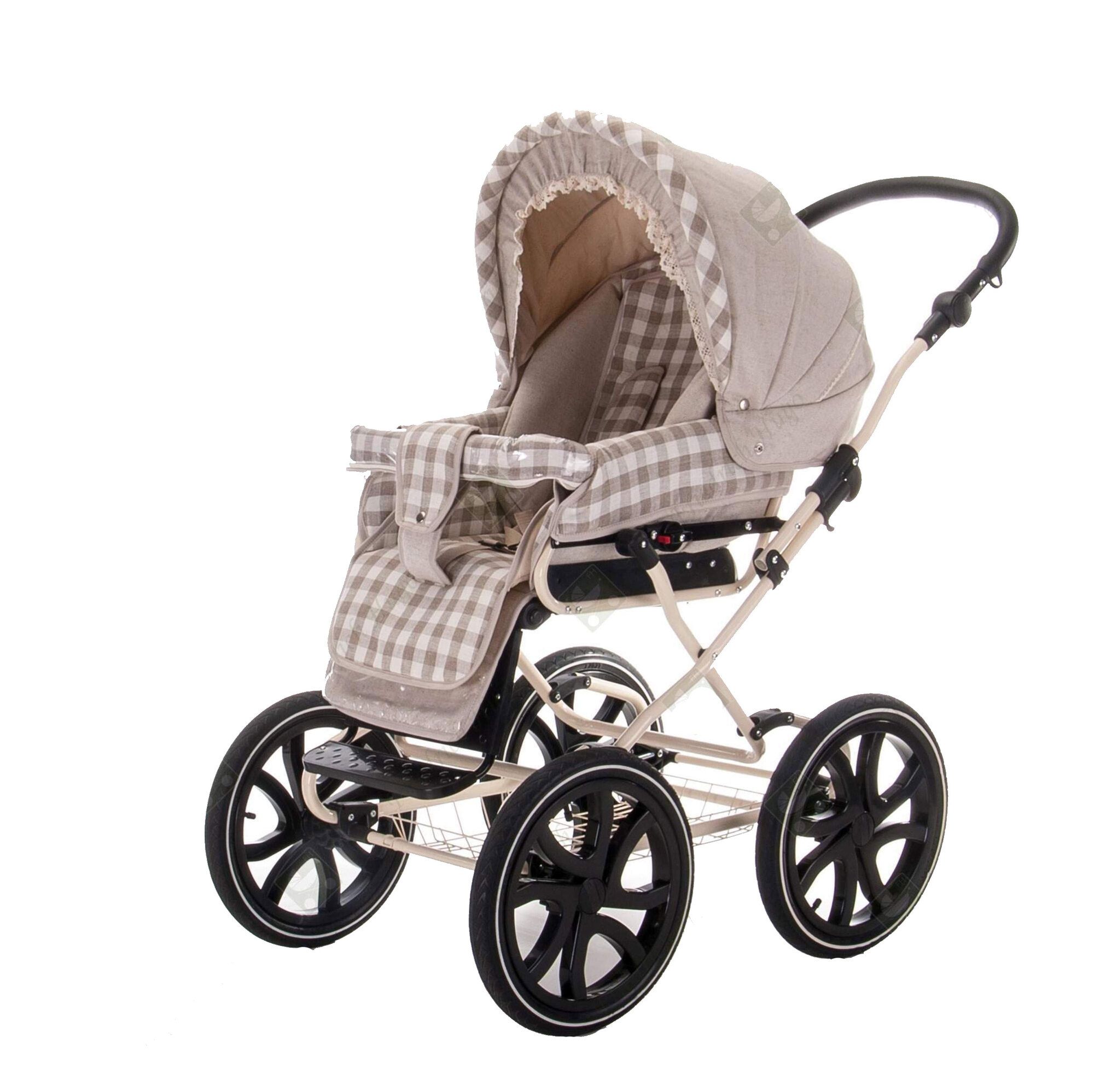 Friedrich Hugo Natureline 3 in 1 Kinderwagen Set Öko Nostalgie Kinderwagen, Friedi Silver