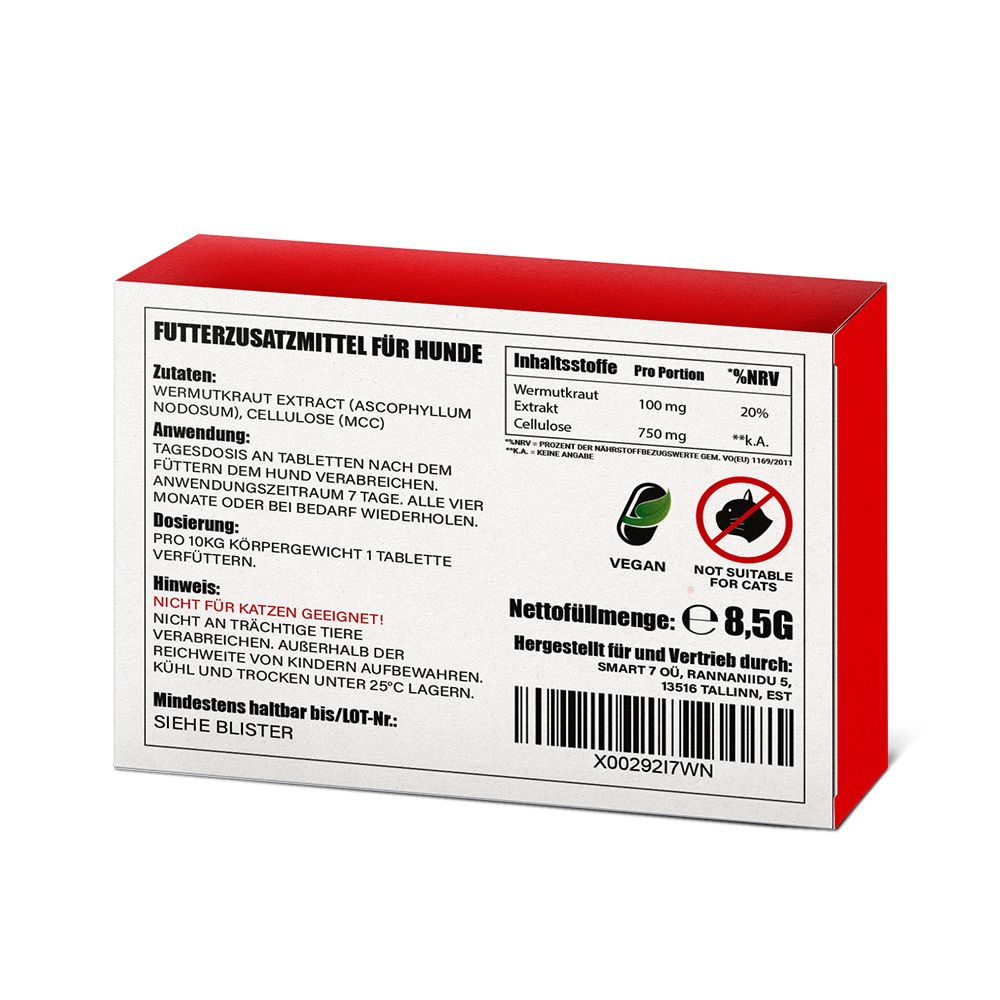 Rückseite der "ZECKILEX"-Verpackung. Enthält Informationen zu Inhaltsstoffen, Anwendung und Warnhinweisen. Vegan-Siegel.