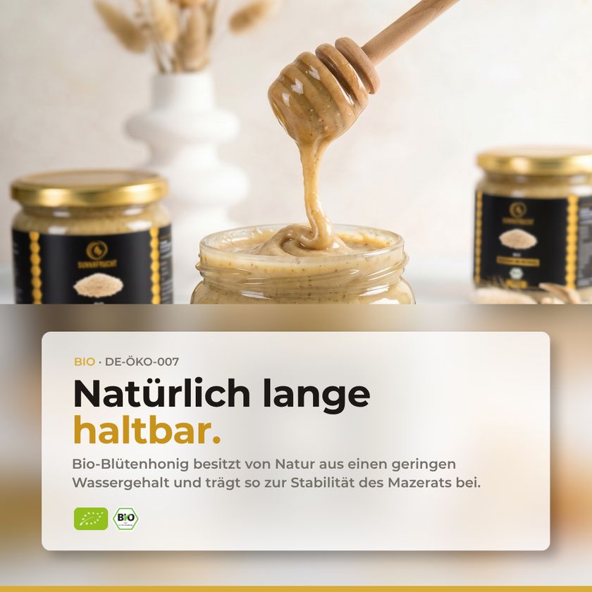 SUNNAFRUCHT® Premium BIO Blütenhonig mit geröstetem Bio-Sesam